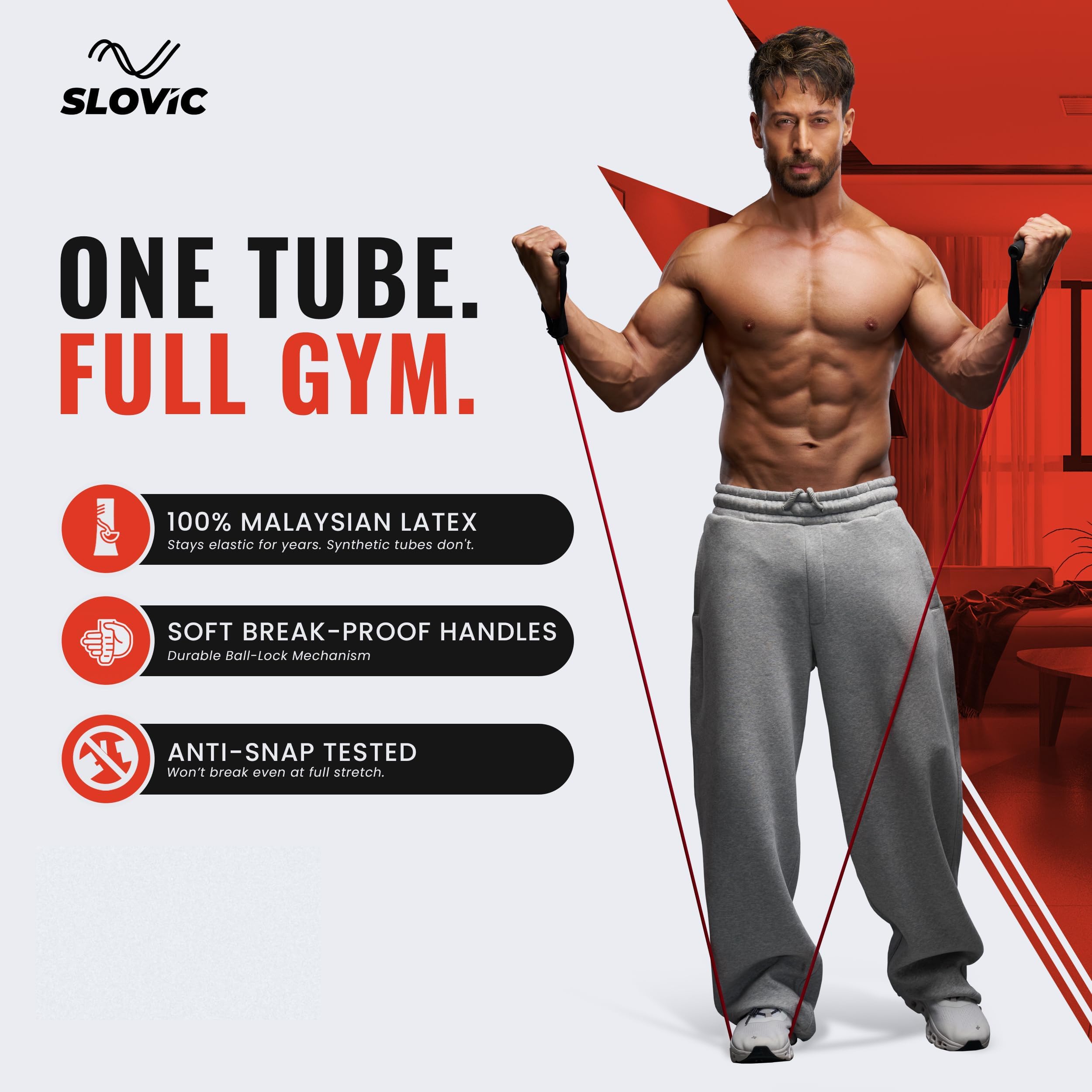Slovic Resistance Tube [Upto 15 KG] | Resistance Band for Workout | Stretching Band for Exercise Band | Resistance Bands Set | Gym Equipment for Home Workout | Ideal for Men & Women image 2