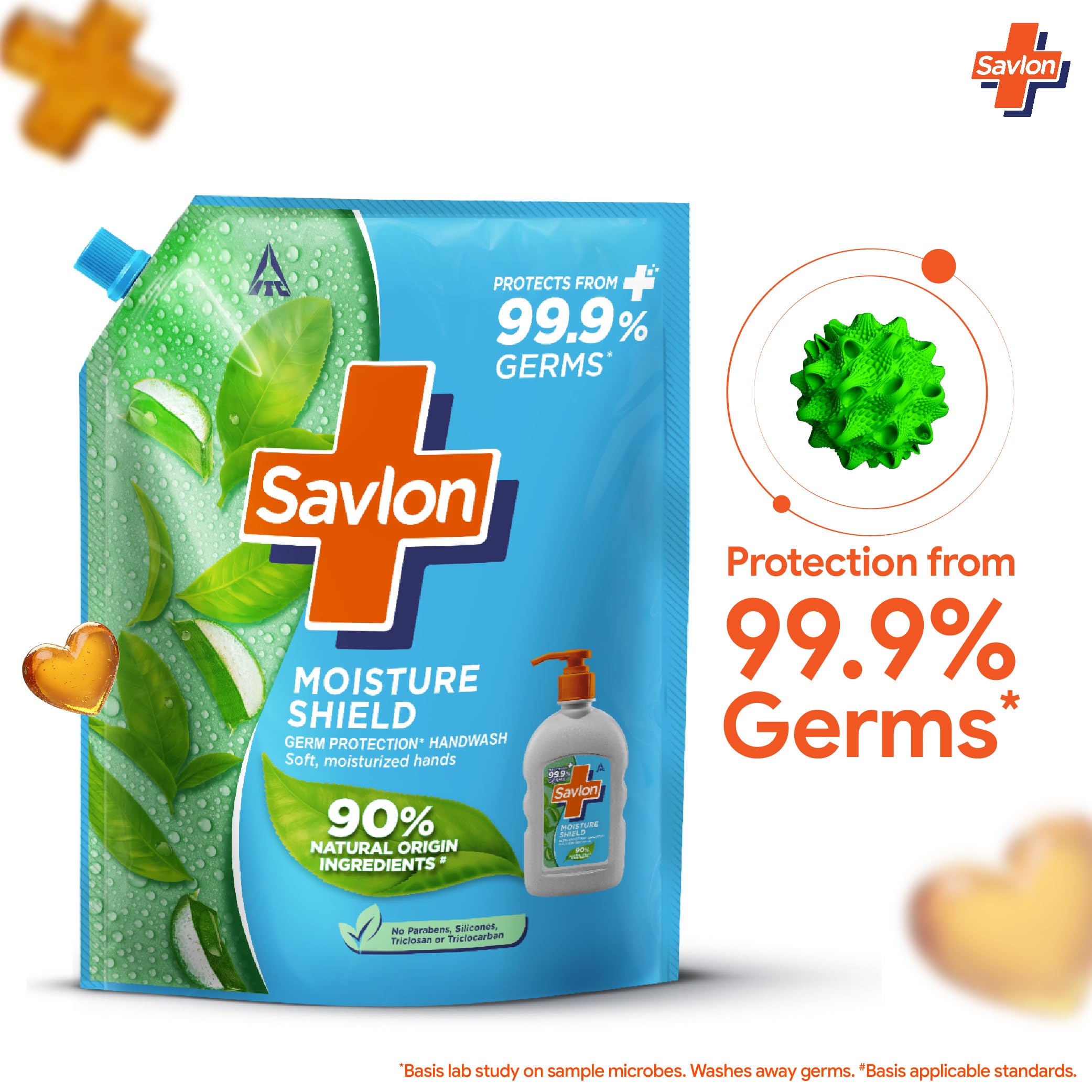 ITC Savlon Moisture Shield Germ Protection Liquid Handwash Refill Pack 1.3L | 99.9% Germ Protection | 90% Natural Origin Ingredients | Family Size Refill Hand wash | Value Pack image 2