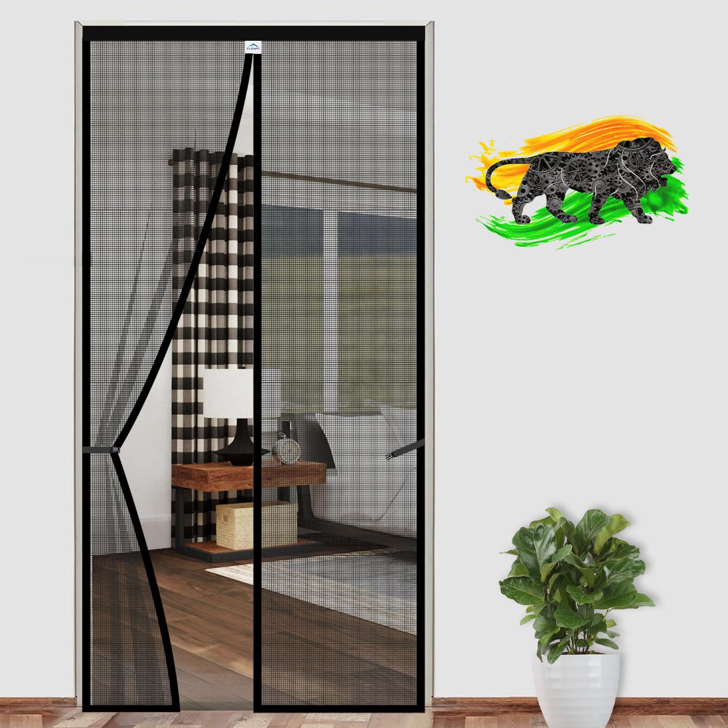 LifeKrafts Polyester Magnetic Mosquito Net for Door | Mosquito Curtain for All Door Types & Sizes | Auto-Closing Insect Screen to Keep Mosquito out (Black, 210 x 100 Cms)