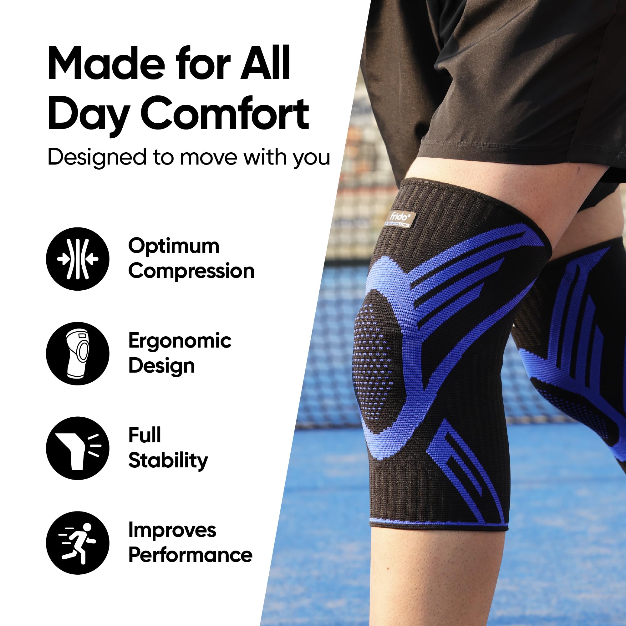 Frido Active Knee Cap Support for Men & Women | Active Compression for Pain Relief & Joint Support | Knee Sleeve for Gym, Running, Jogging, Sports & Workout | Anti-Sweat Knee Brace (1 Pair) Blue, Large image 4