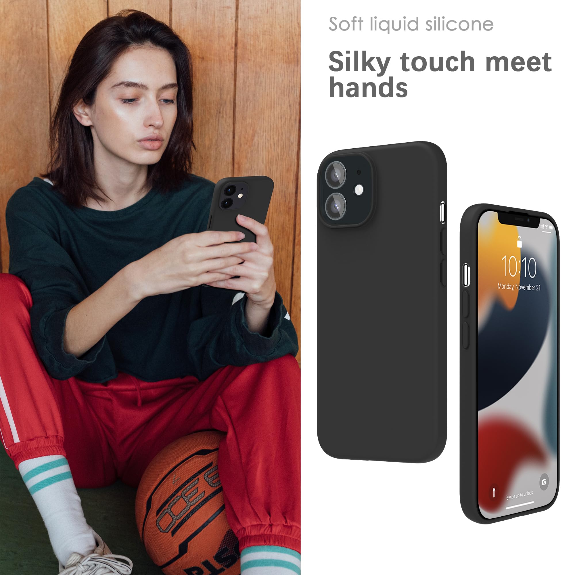 YATWIN Silicone Back Case for iPhone 12/12 Pro, Soft-Touch Phone Back Cover for Apple iPhone 12/12 Pro - Black image 4