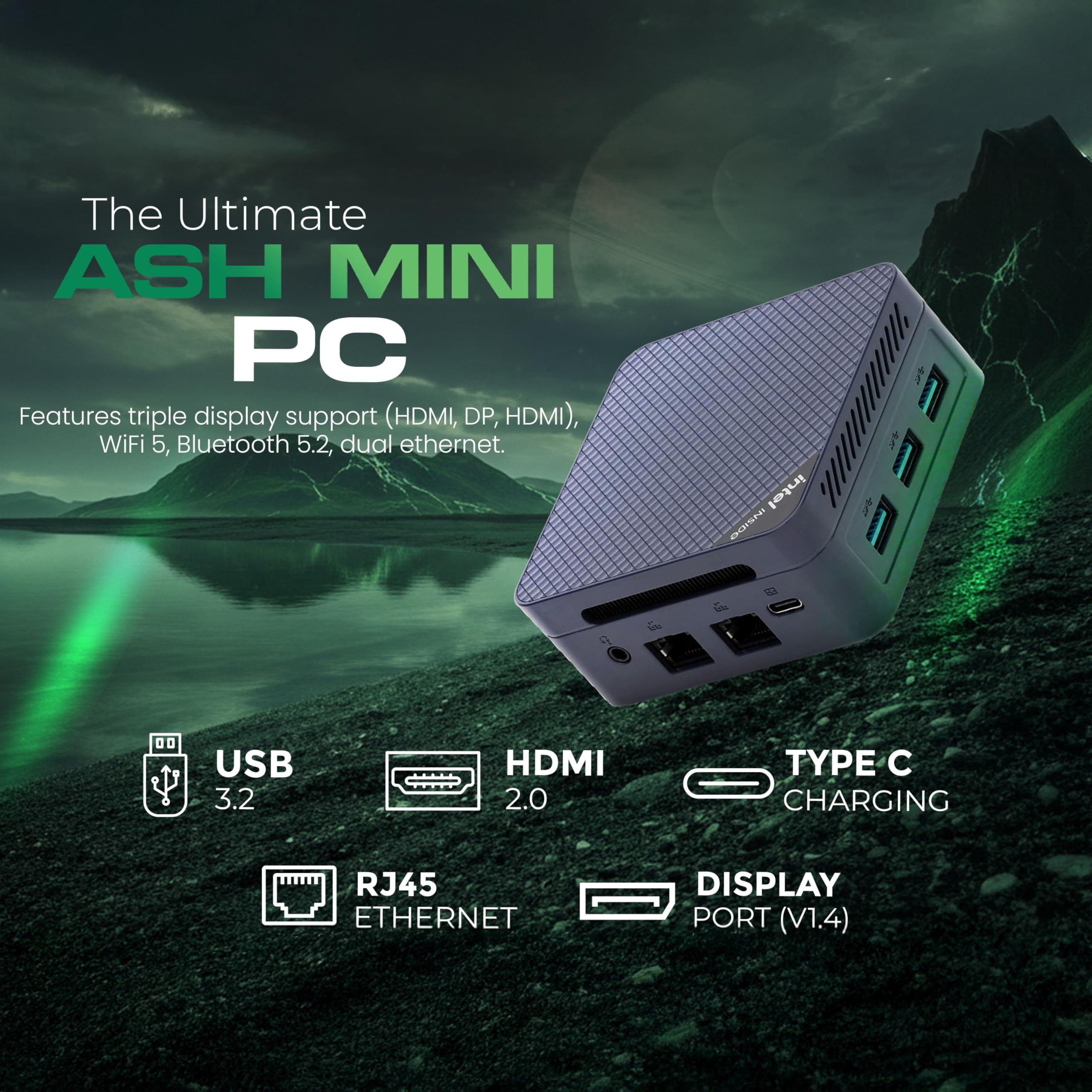 SKULLSAINTS Ash Mini PC – 13th Gen Twin Lake N150, 16GB LPDDR5, Triple Display (HDMI/DP), M.2 NVMe, WiFi 5, Bluetooth 5.2, USB 3.2, Ultra-Compact (13th Gen N150, 512, GB, Windows 11 Pro, 16, GB) image 3