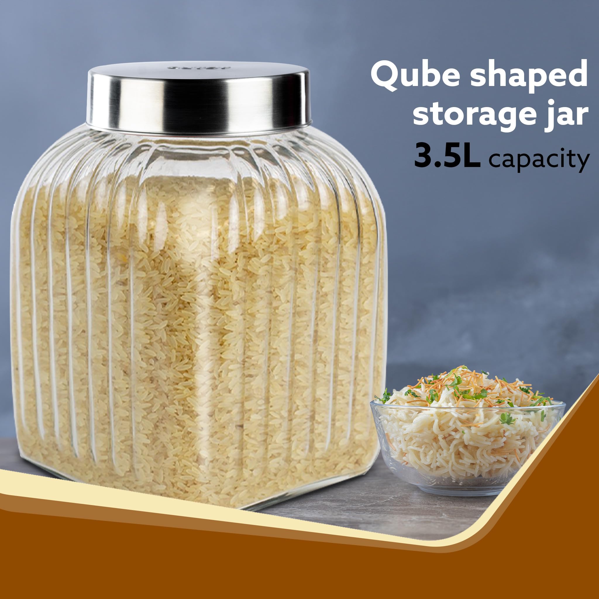 AGARO Elegant Glass Jar 3500 ml, Steel Lid, Storage Glass Container, Transparent, Kitchen Organiser, Multipurpose Jar image 2