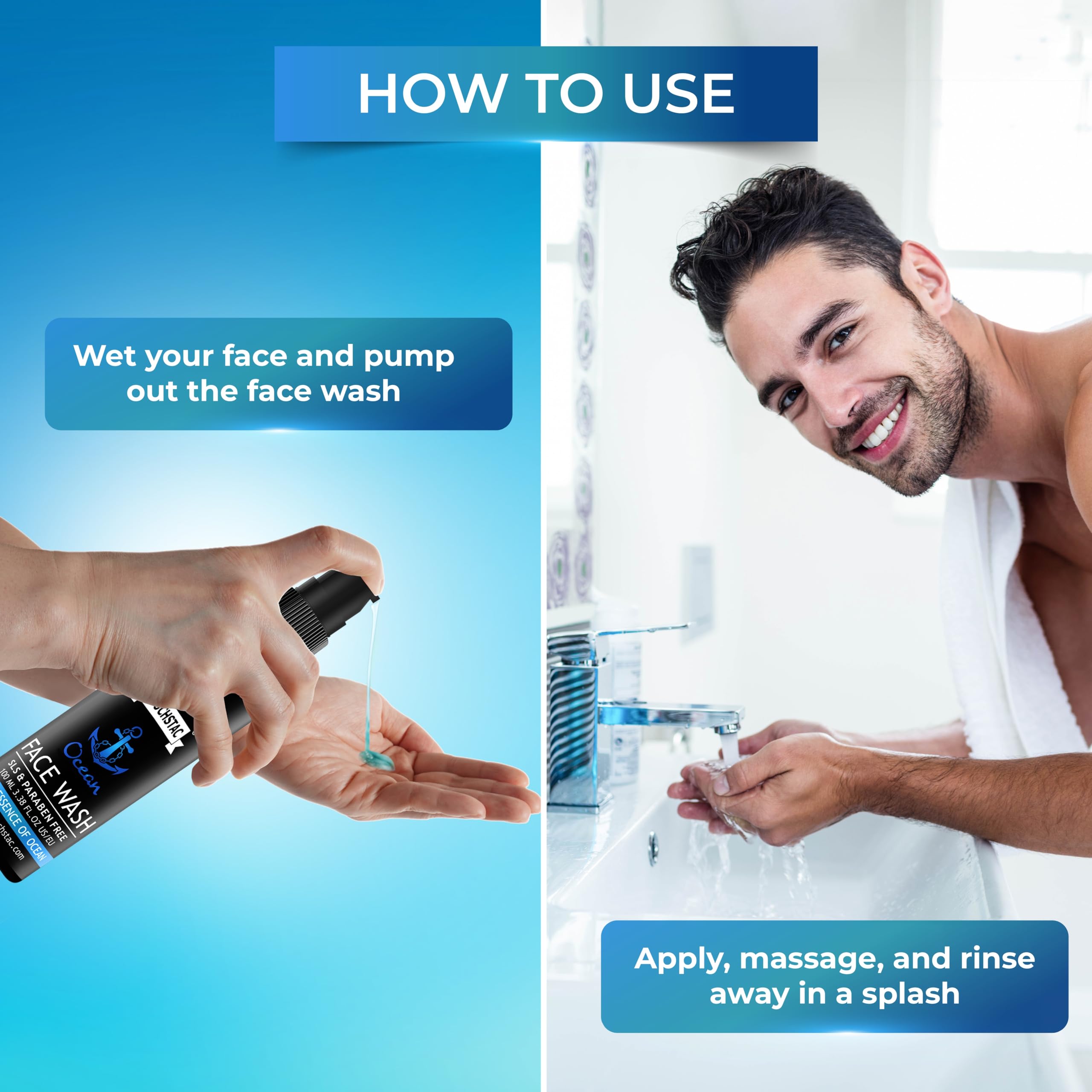Muuchstac Ocean Face Wash for Men | Fight Acne & Pimples, Brighten Skin, Clears Dirt, Oil Control, Refreshing Feel - Multi-Action Formula (3x100 ml) image 3
