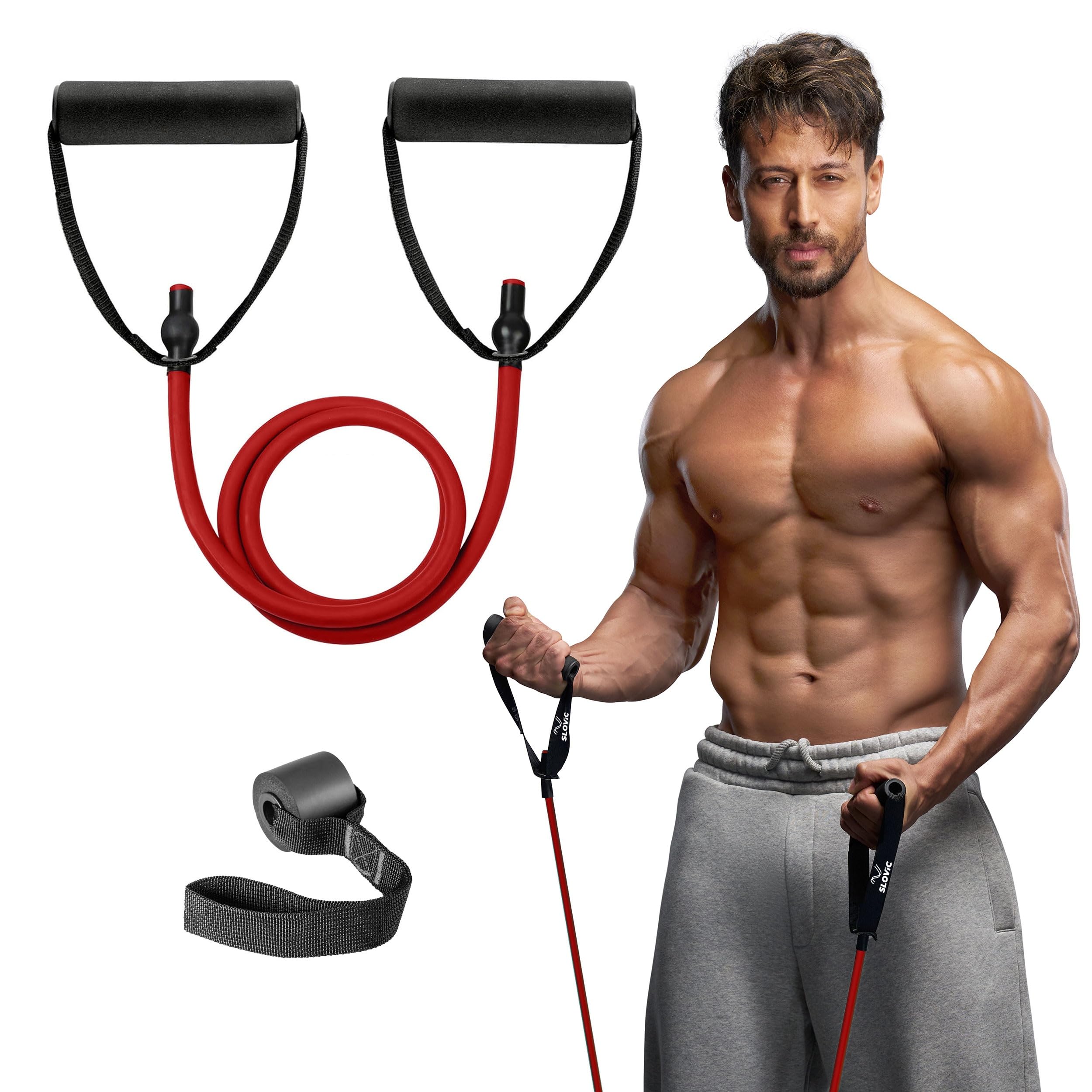 Slovic Resistance Tube [Upto 15 KG] | Resistance Band for Workout | Stretching Band for Exercise Band | Resistance Bands Set | Gym Equipment for Home Workout | Ideal for Men & Women
