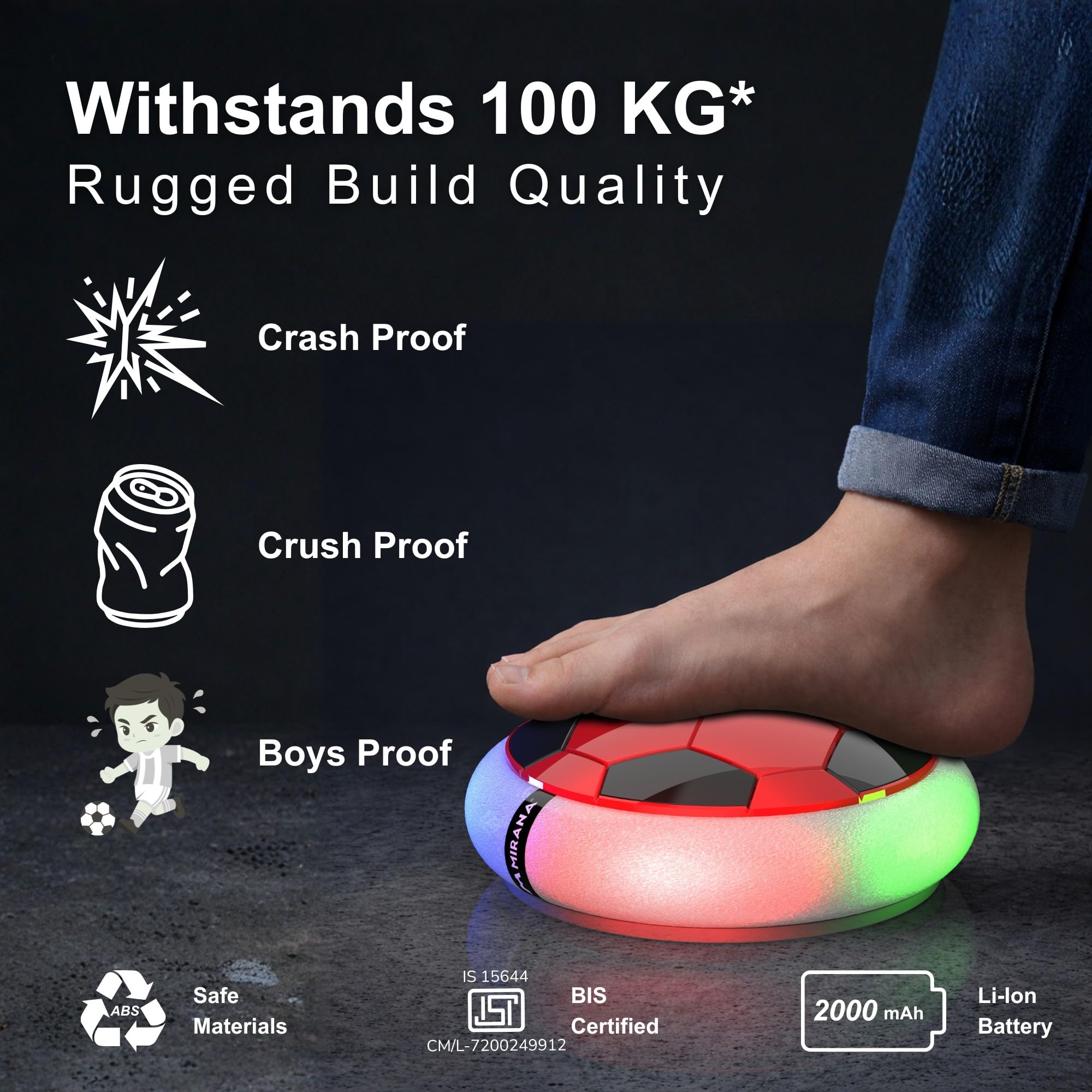 Mirana Air Football Smart Toy for Kids | 3-Mode USB Type-C Rechargeable Hover Ball | Indoor Electric Hoverball with LED Lights | Birthday Gift for Boys & Girls 2 3 4 5 6 7 8 9 10 Years (Red) image 3