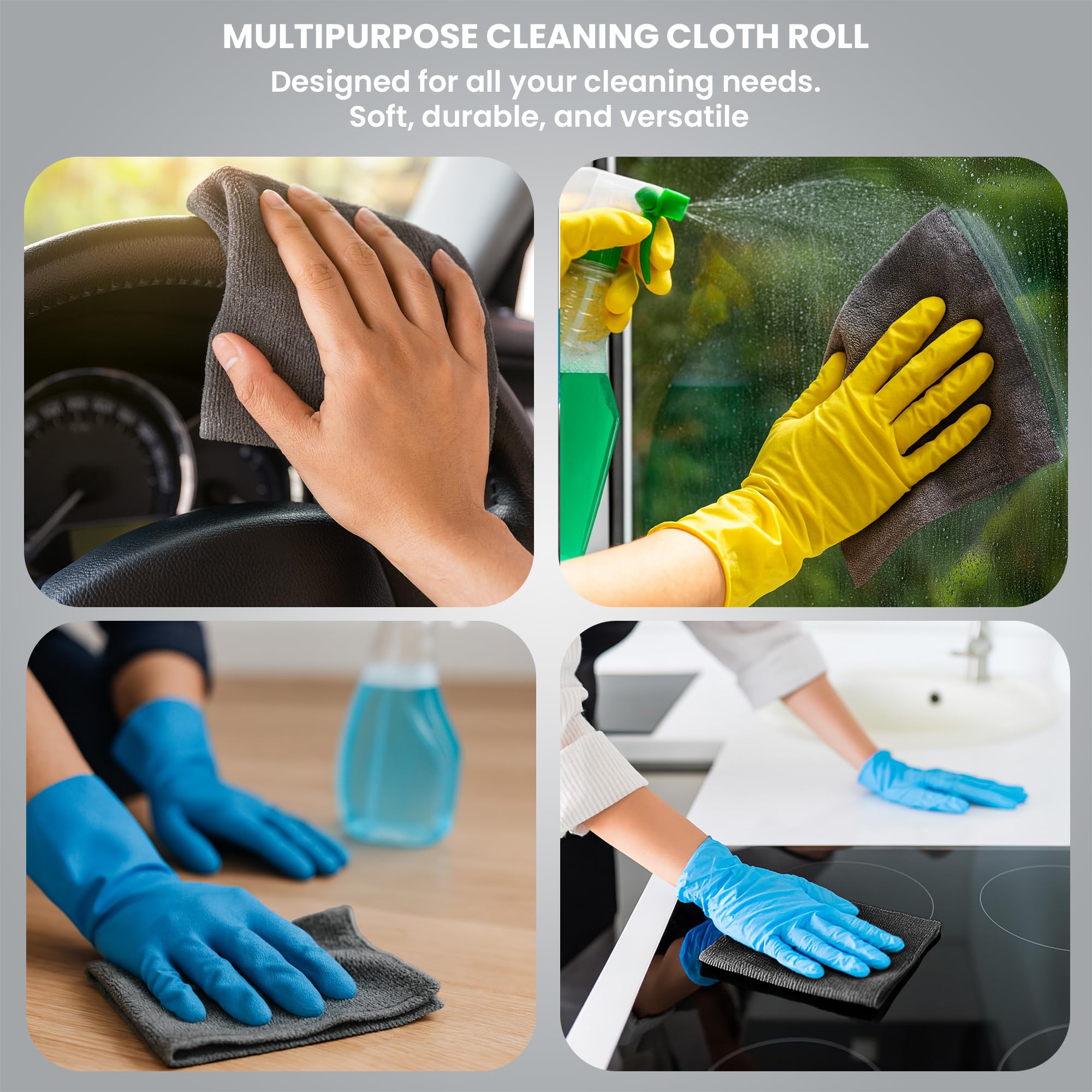 ShineXPro Microfiber Cleaning Cloth Roll, 20Pcs, 4000 Times Washable - 10X Cheaper Than Paper Kitchen Towel Roll - Ultra Absorbent Lint Free Microfiber Cleaning Cloth for Kitchen - Tearable image 3