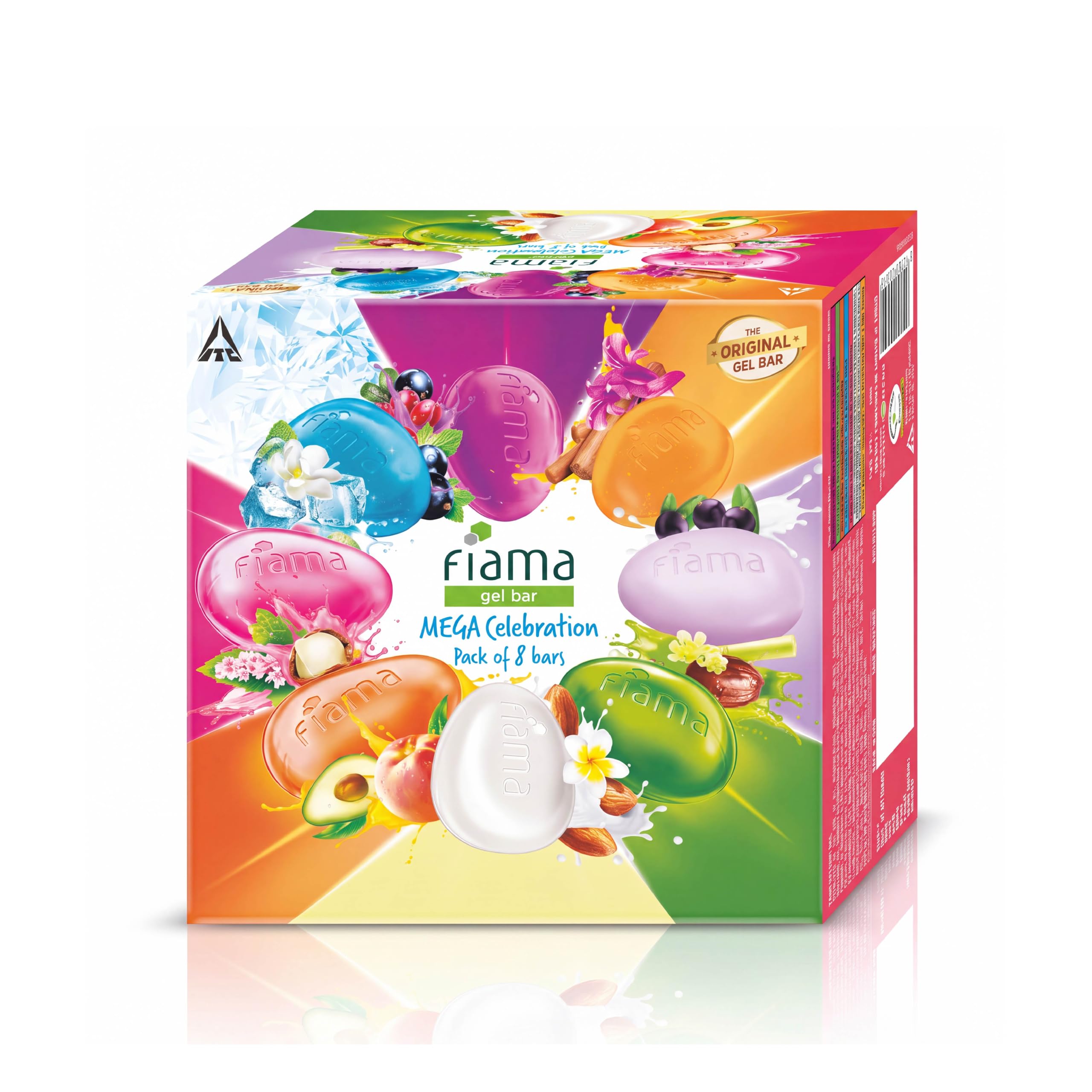 Fiama Gel Bar Mega Celebration Pack 1kg (125g Pack of 8) | 8 Unique Soap Variants | Moisturised Skin with 30% Smoothing Body Serum | Bathing Soap Gift Set for Women & Men | All Skin Types