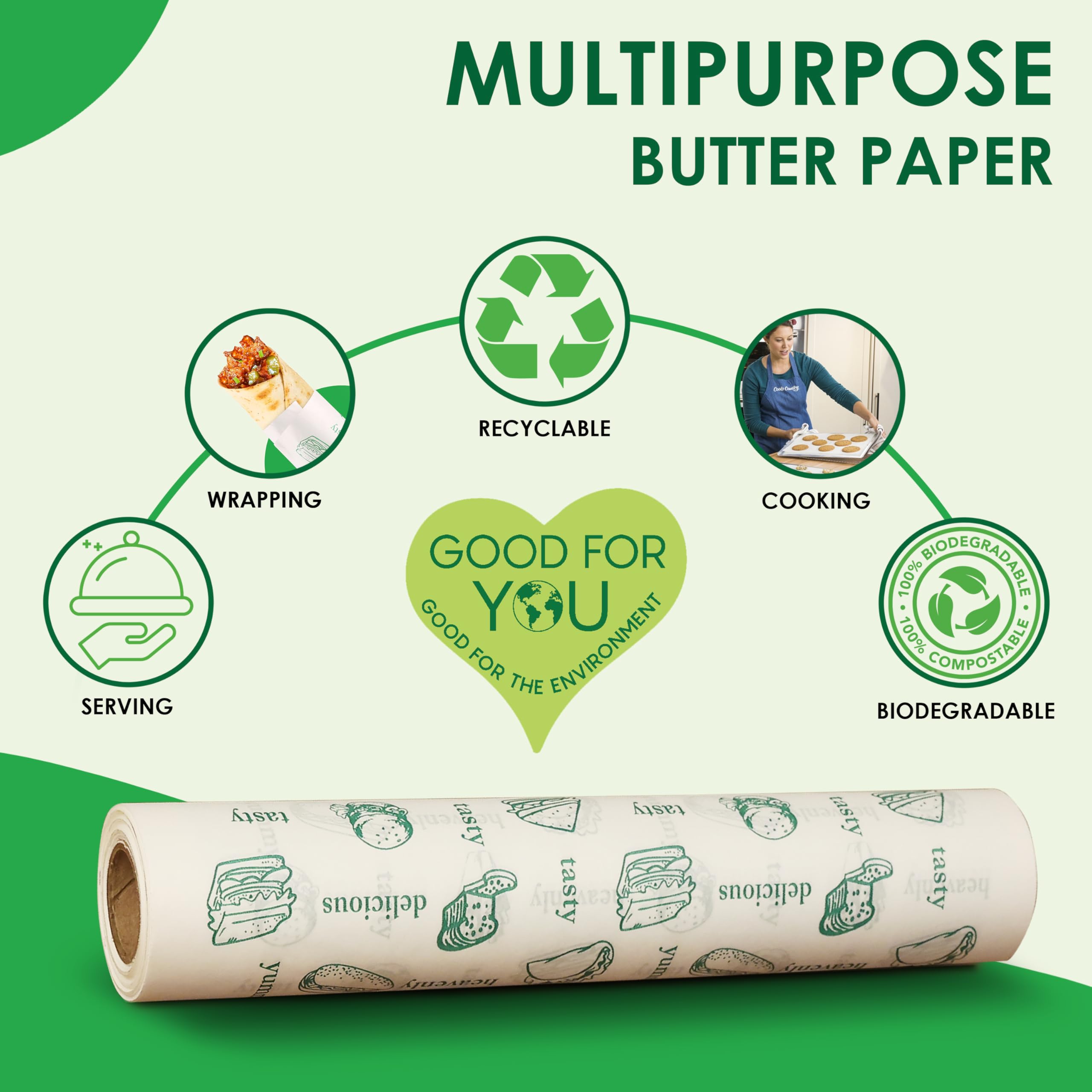 EUROWRAP Food Wrapping Paper 500g – Butter Paper Roll, Greaseproof & Microwave Safe, Roti Wrapping Sheets for Kitchen Use, Ideal for Baking, Packing, and Serving image 3