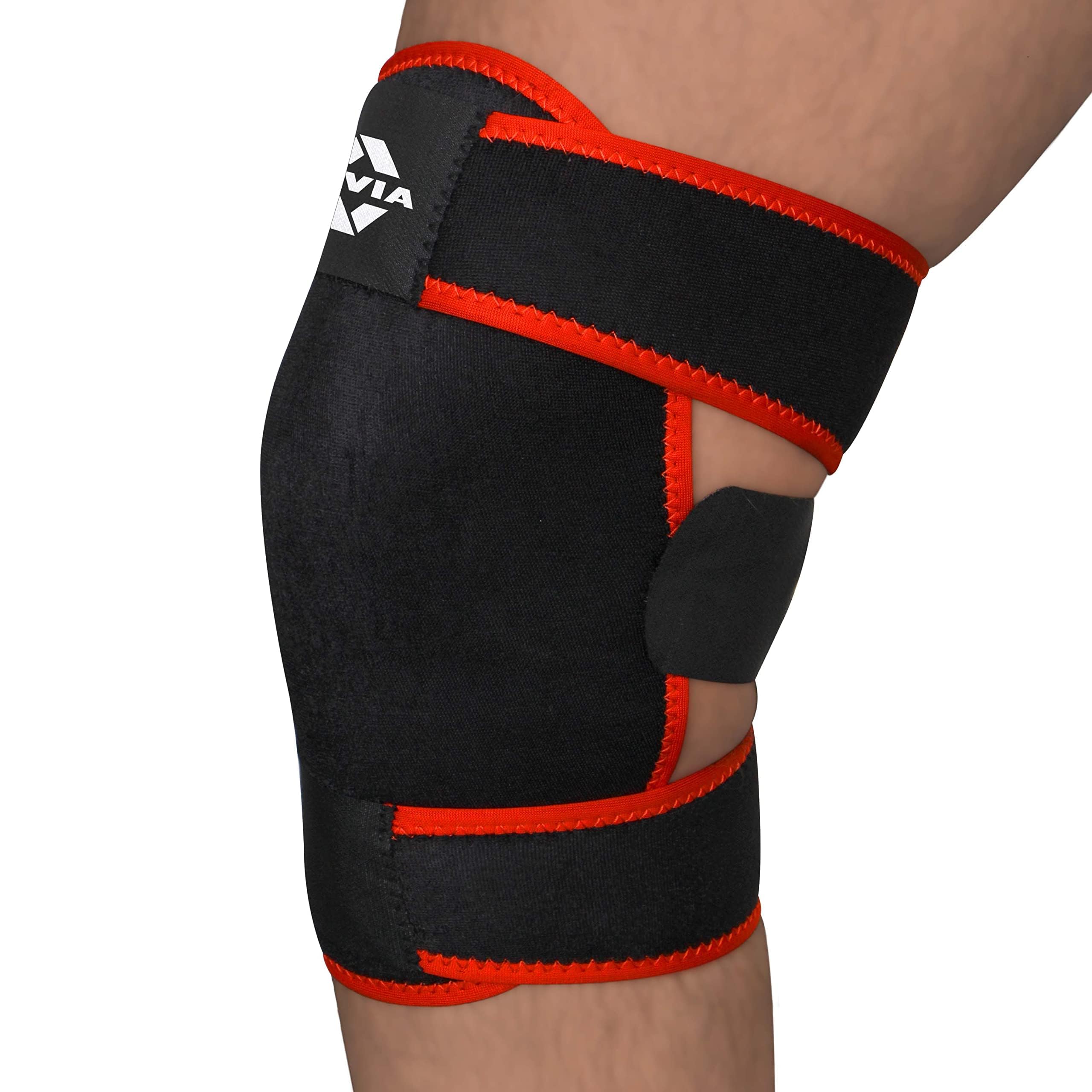 Nivia Adjustable Knee Support for Men & Women, Comfortable Compression Sleeve with Velcro Strap, Ideal for Sports, Gym, Running, Fitness & Joint Protection, Black/Red (Single Piece) image 3