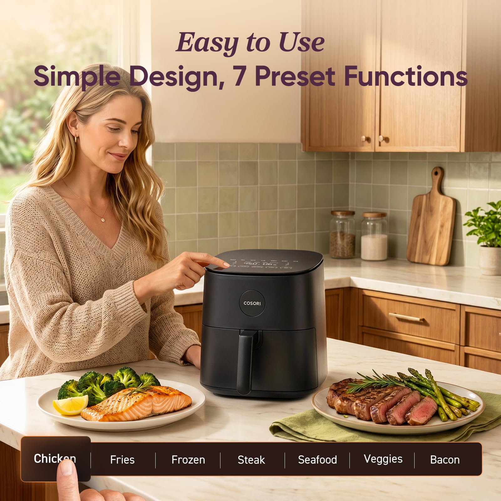 COSORI Air Fryer 5 QT (4.7 Litre) Black, 1500W Fast Cooking 9 Preset Menu, 30 Recipes Cookbook, Grill, Broil, Roast, Toast, Bake, Reheat, Defrost, Digital Touch Panel (CAF-L501) image 2
