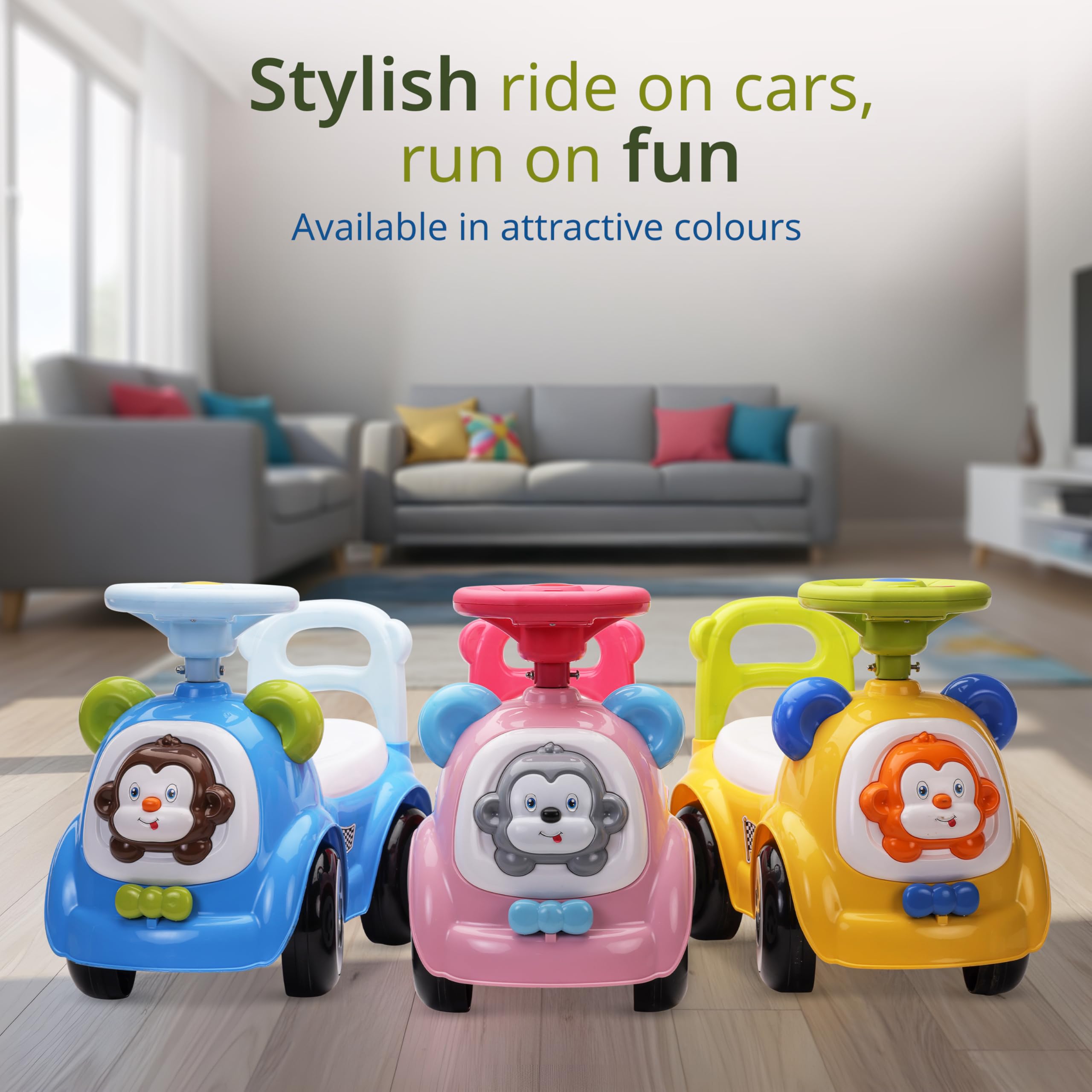 LuvLap Sunny Ride on & Car for Kids with Music & Horn Steering, Push Car for Baby with Backrest, Safety Guard, Under Seat Storage & Big Wheels, Ride on for Kids 1 to 3 Years Upto 25 Kgs (Yellow) image 5