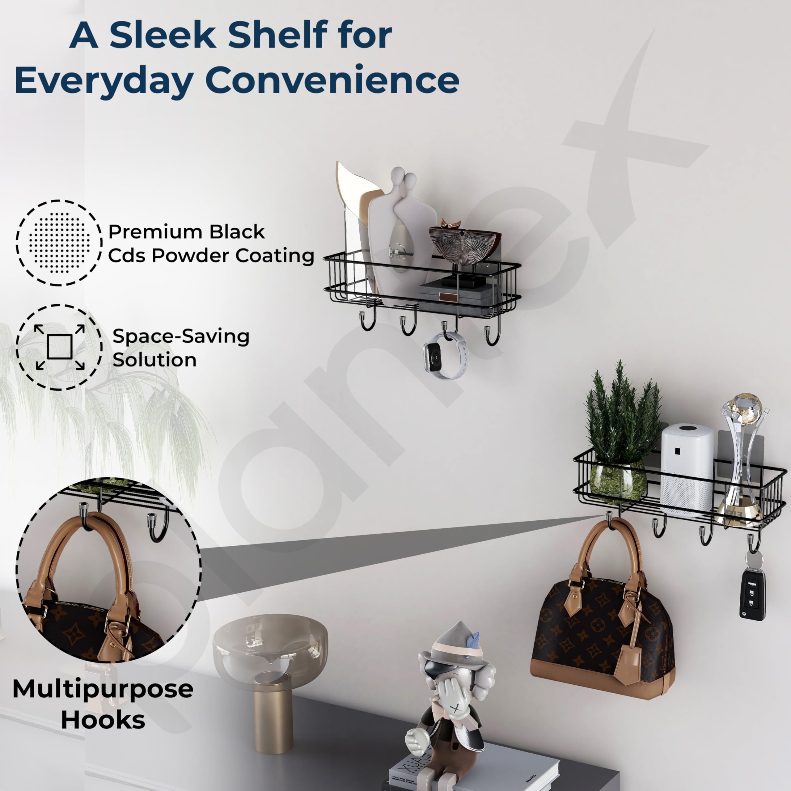 Plantex Bathroom Organiser Without Drill/GI Steel Self Adhesive Bathroom Shelf/Bathroom Stand for Wall/Bathroom Accessories Set Pack of 1 (Black, CED Powder Coated) image 4