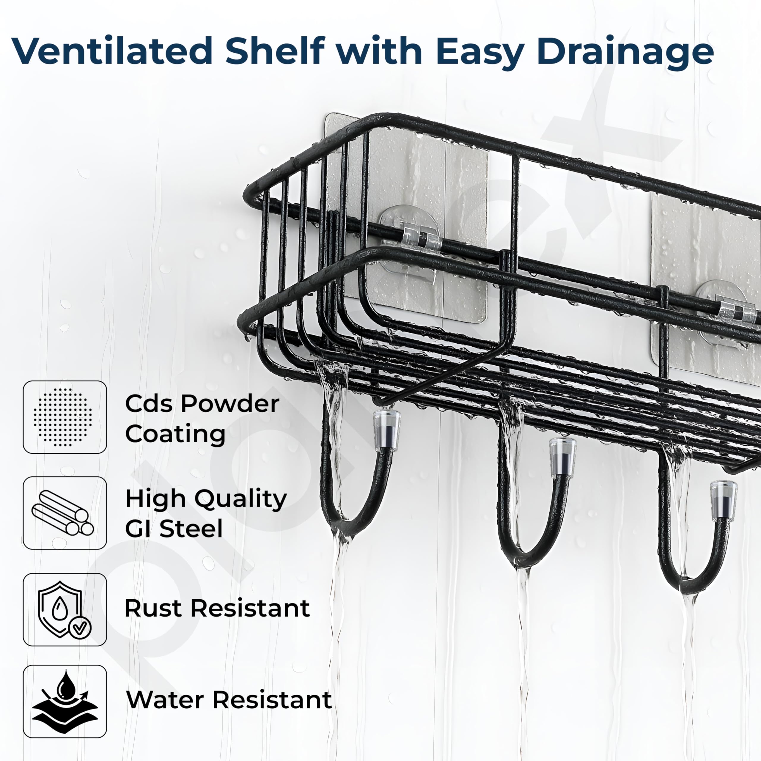 Plantex Bathroom Organiser Without Drill/GI Steel Self Adhesive Bathroom Shelf/Bathroom Stand for Wall/Bathroom Accessories Set Pack of 1 (Black, CED Powder Coated) image 3