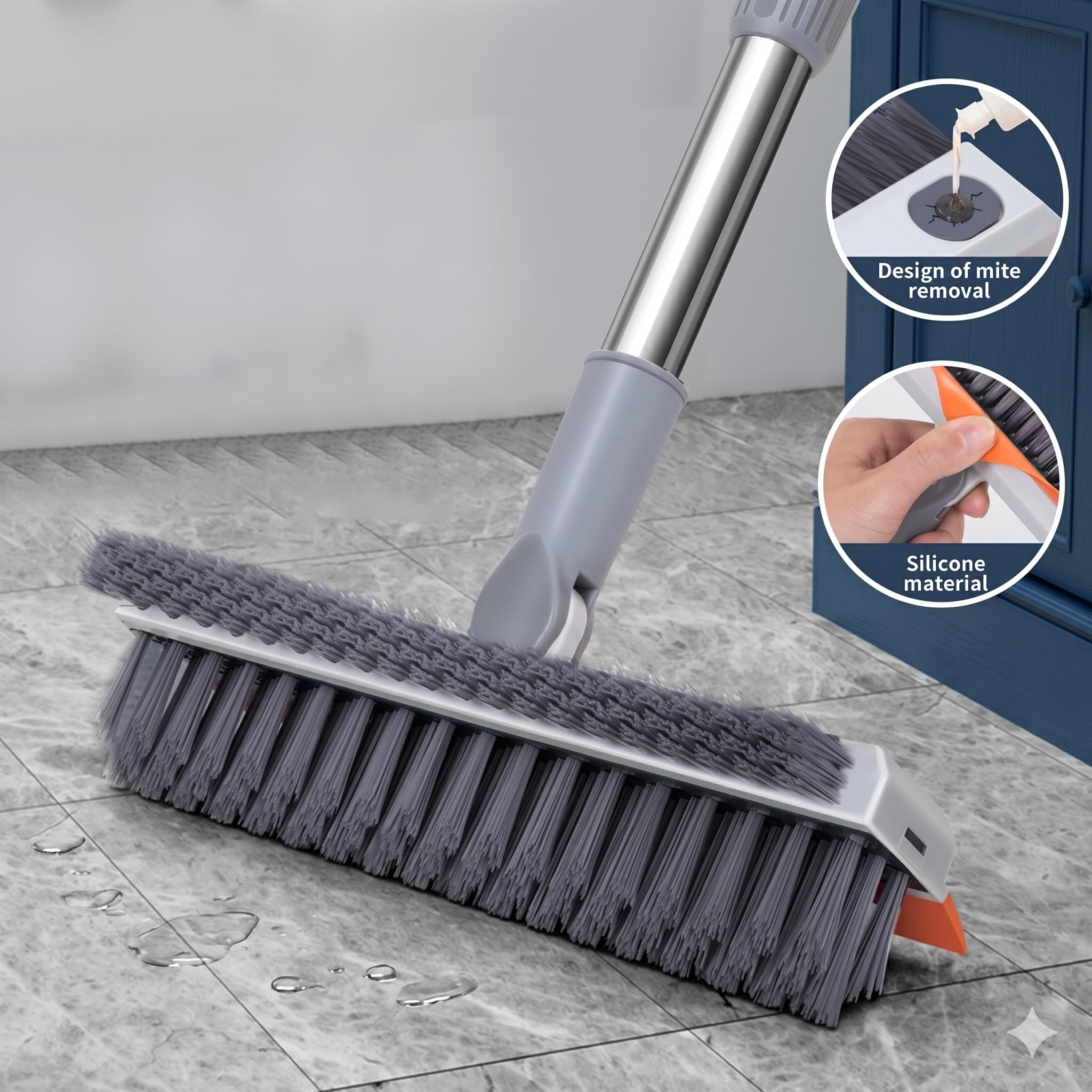 3-in-1 Bathroom Cleaning Brush with Wiper – 180° Rotating V-Shaped Scrub Brush with Long Handle & Built-in Squeegee | Heavy Duty Deep Cleaning Tool for Bathroom Tiles, Kitchen Floor, Grout & Corners image 2