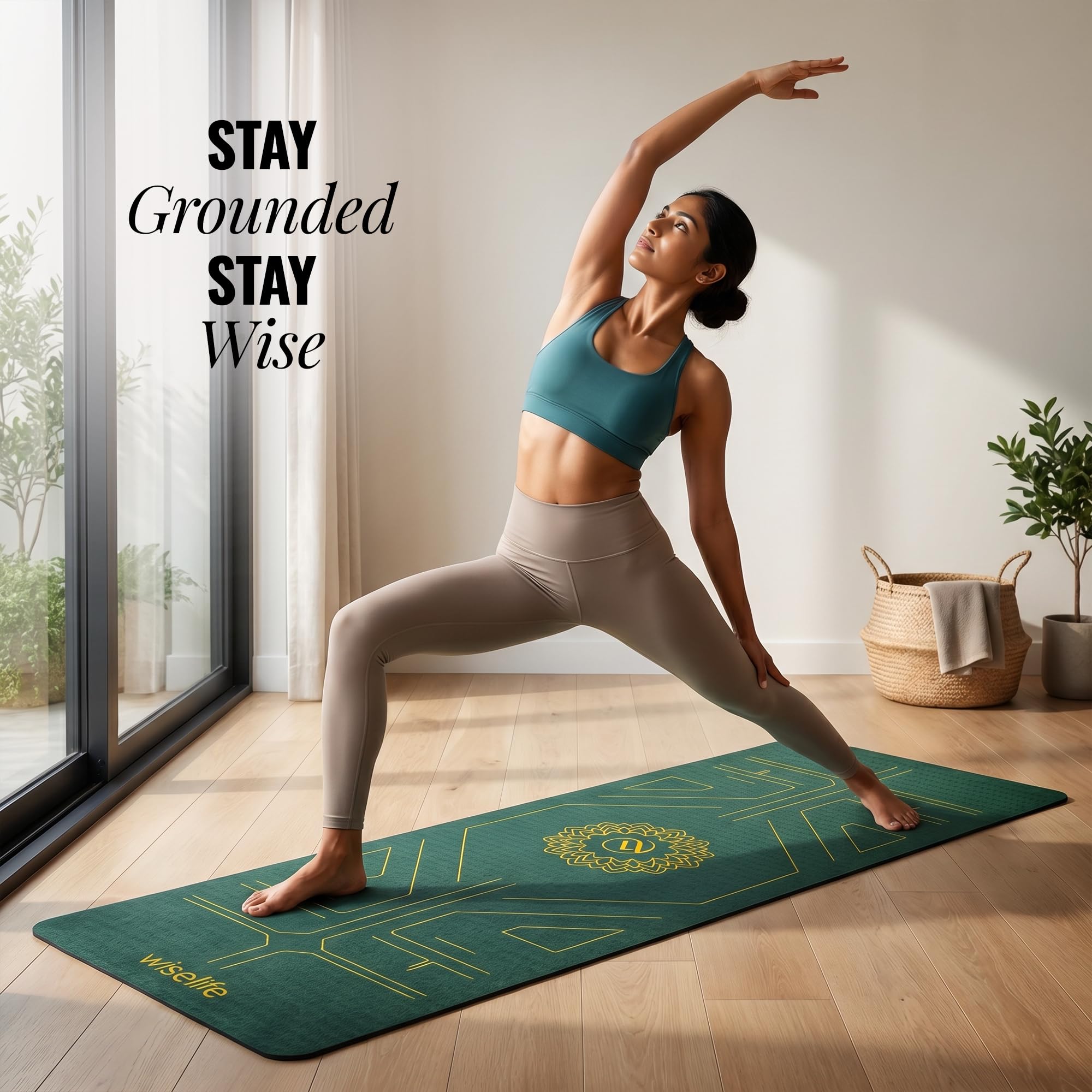 Wiselife True Alignment Yoga Mat + Sleek Yoga Strap For Men And Women (Probalance Tpe Material 6Mm Extra Thick Extra Long Extra Wide) (Emerald) image 5