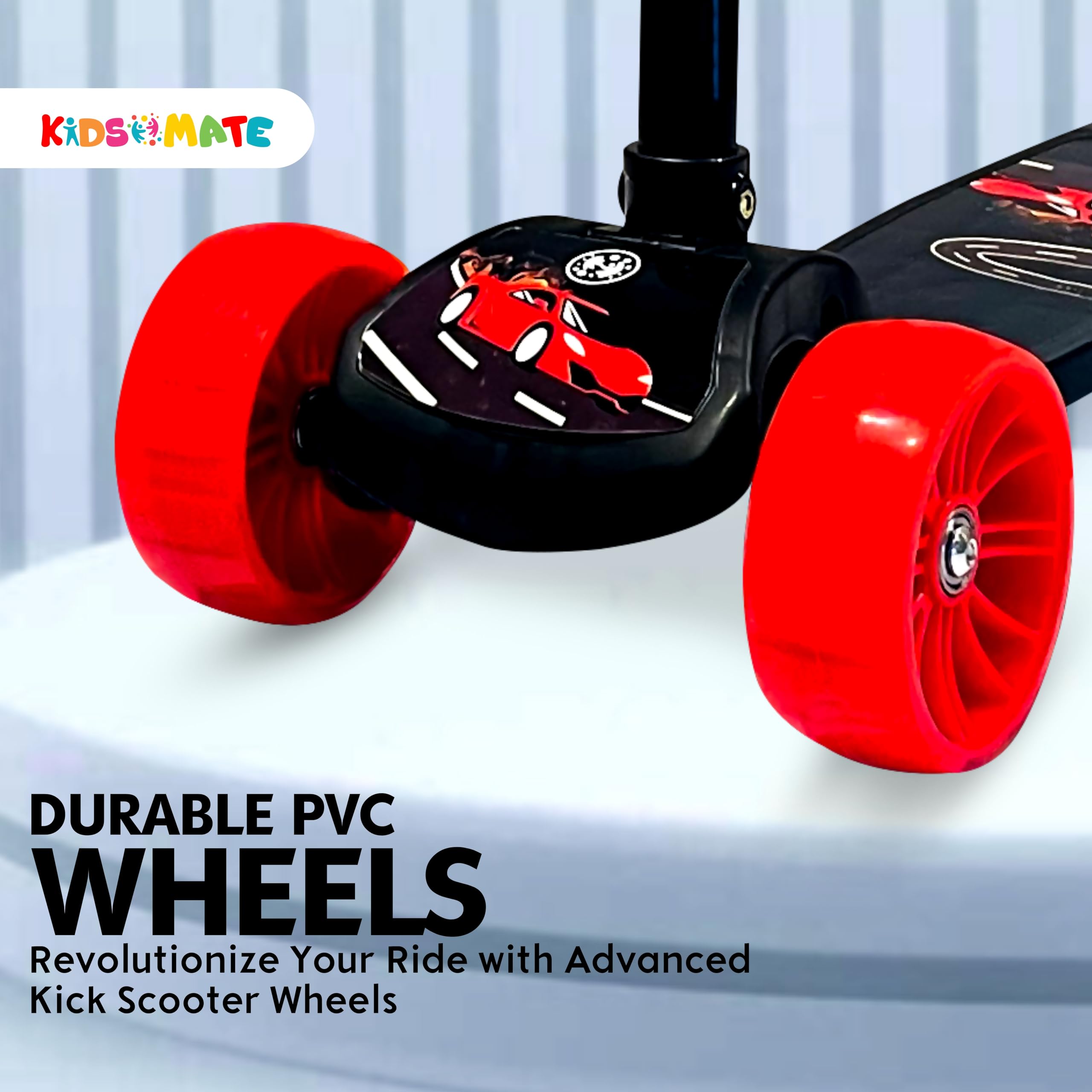 Kidsmate Cruiser Kick Scooter for Kids with Broad Wheels | 3-Wheel Skate Scooter for Boys & Girls of Ages 2-12 Years | Level Adjustable Height, and Easy Fold Design Scooter for Kids (Black) image 3