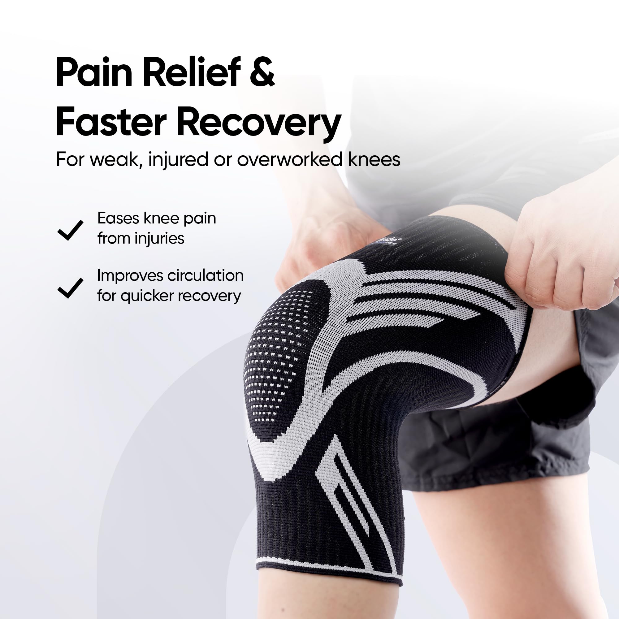Frido Active Knee Cap Support for Men & Women | Active Compression for Pain Relief & Joint Support | Knee Sleeve for Gym, Running, Jogging, Sports & Workout | Anti-Sweat Knee Brace (1 Pair) Black, Medium image 2