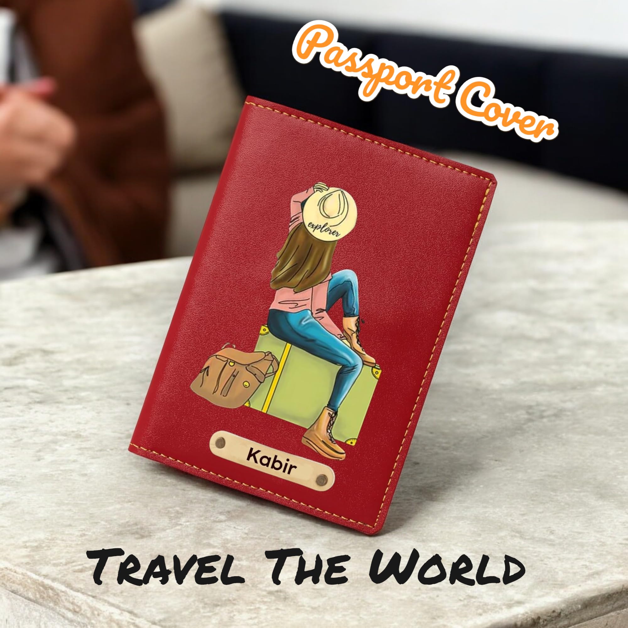 Faux Vegan Leather Customized Passport Cover, Passport Holder for Men, Women & Kids - Travel Accessories Passport Wallet for Trips with Custom Name (Red)