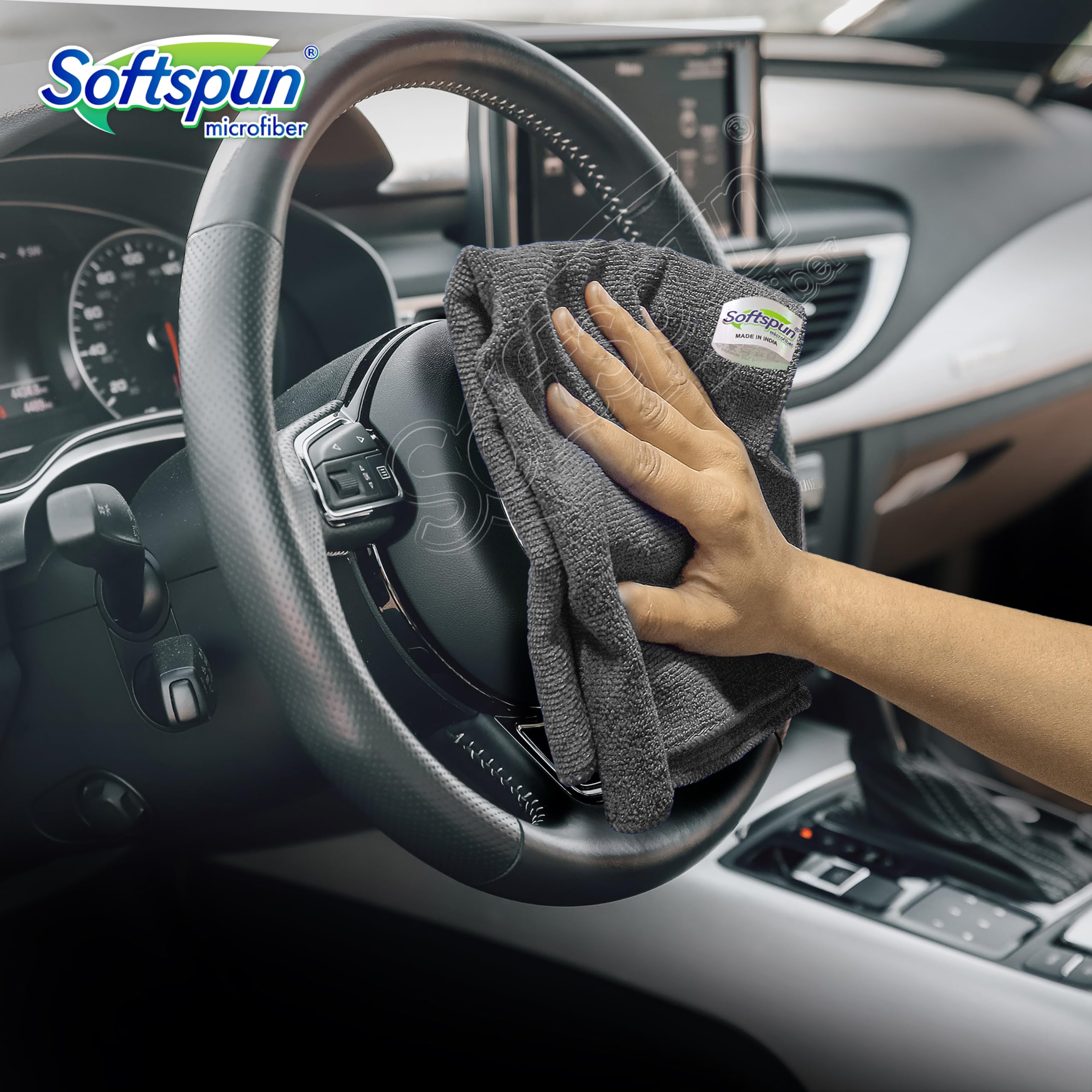 SOFTSPUN Microfiber Cloth - 4 pcs - 40x40 cms - 340 GSM Grey! Thick Lint & Streak-Free Multipurpose Cloths - Automotive Microfibre Towels for Car Bike Cleaning Polishing Washing & Detailing. image 4