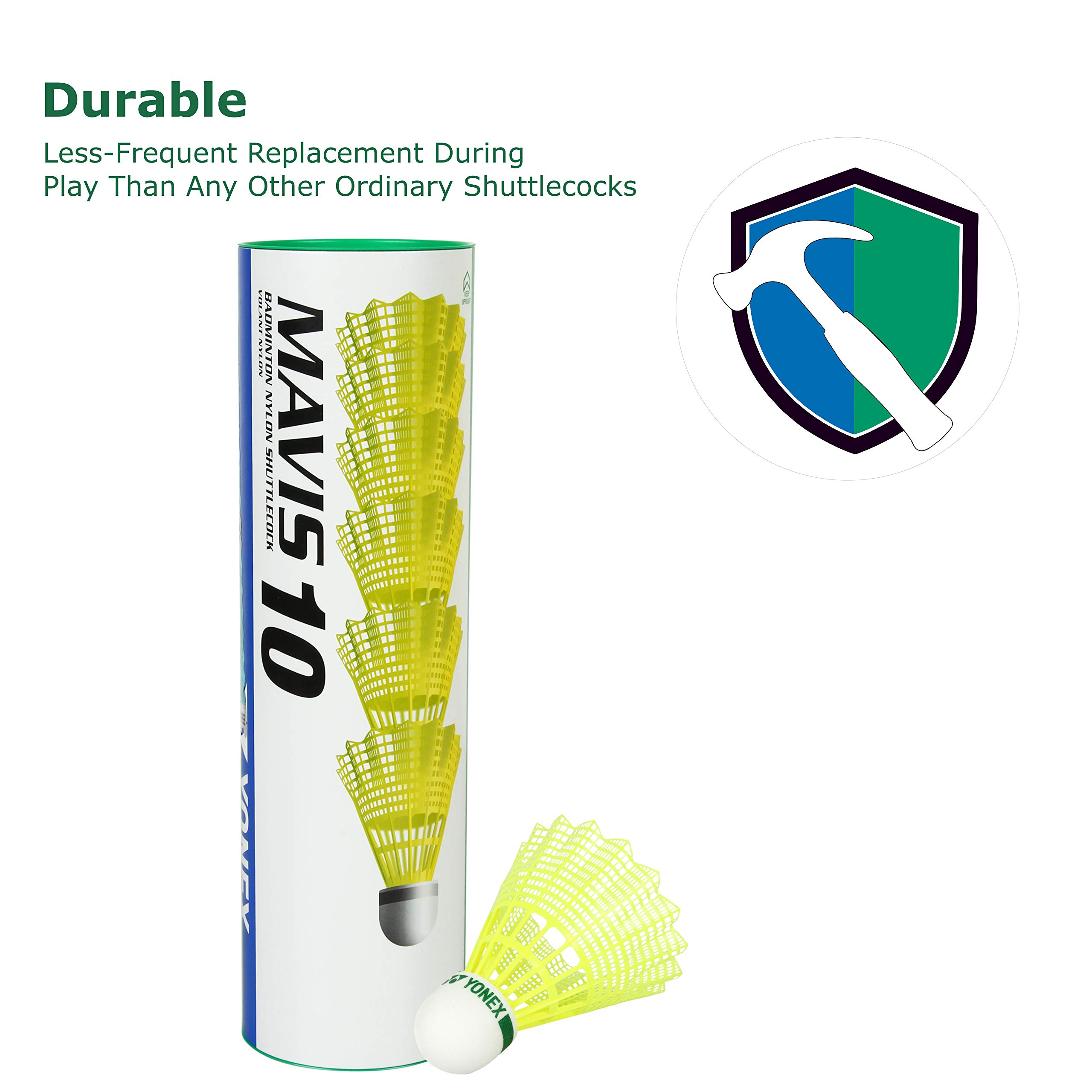 Yonex Mavis 10 Nylon Shuttlecock, Yellow, Pack of 6 | Made in Japan (Green Cap) image 5