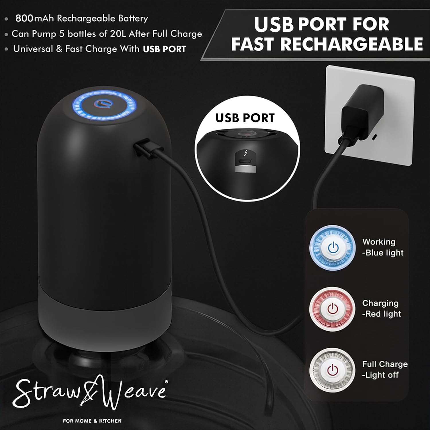 Automatic Water Dispenser Pump for 20 Litre Bottle | Big Battery - Portable USB Rechargeable Water Pump Dispenser for Home, Office | 1 Year Warranty, White image 4