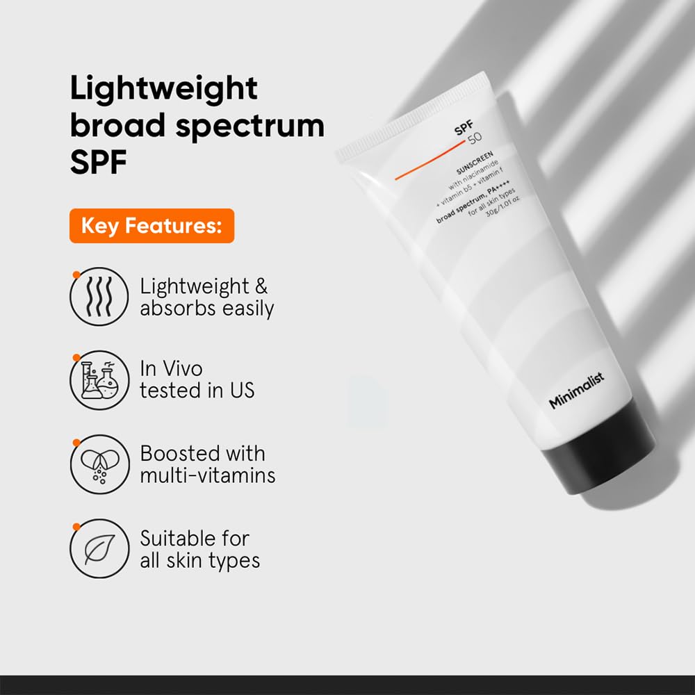 Minimalist Sunscreen SPF 50 PA+++ with Niacinamide & Multi-Vitamins | Clinically Tested in US (In-Vivo) | Lightweight with Multi-Vitamins | No White Cast | Broad Spectrum | Face Sunscreen for Men & Women | 30gm image 2