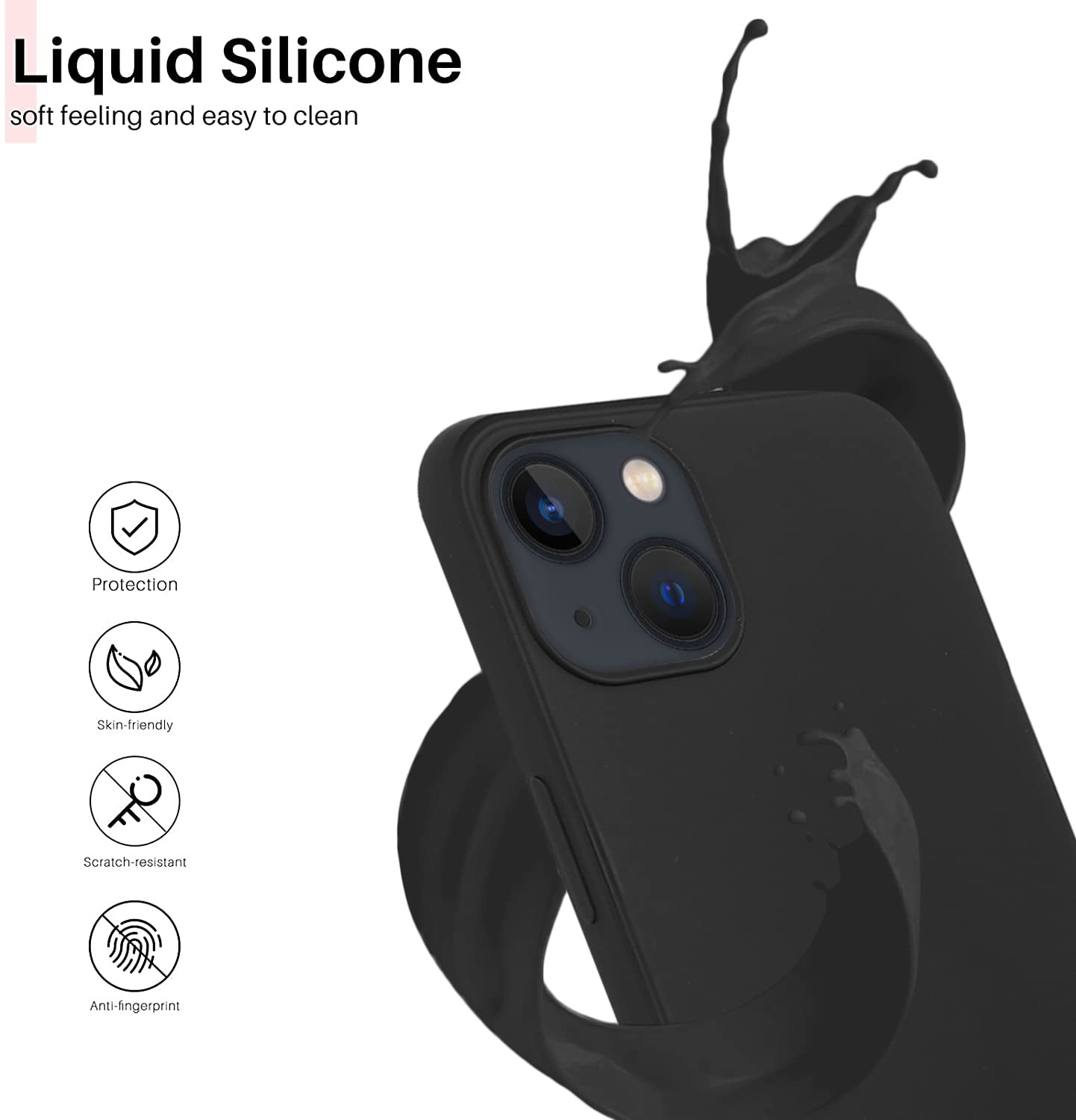 DIZORO® Compatible with iPhone 13 Case, Liquid Silicone Case, Full Body Protective Cover, Shockproof, Slim Phone Case, Anti-Scratch Soft Microfiber Lining,(6.1 inch - Black) image 5