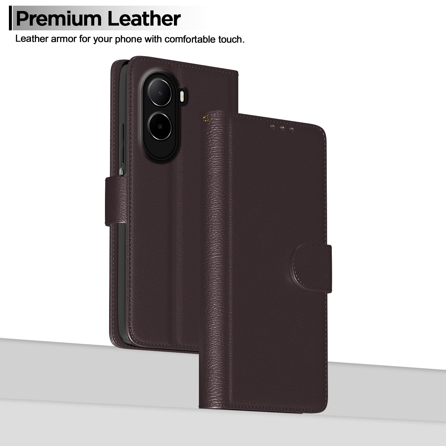 Pikkme Flip Cover for Mi Redmi A7 Pro/Poco C85x 5G / C81 Leather Finish | Inside TPU with Card Pockets | Wallet Stand and Shock Proof | Complete Protection Flip Case (Coffee) image 2