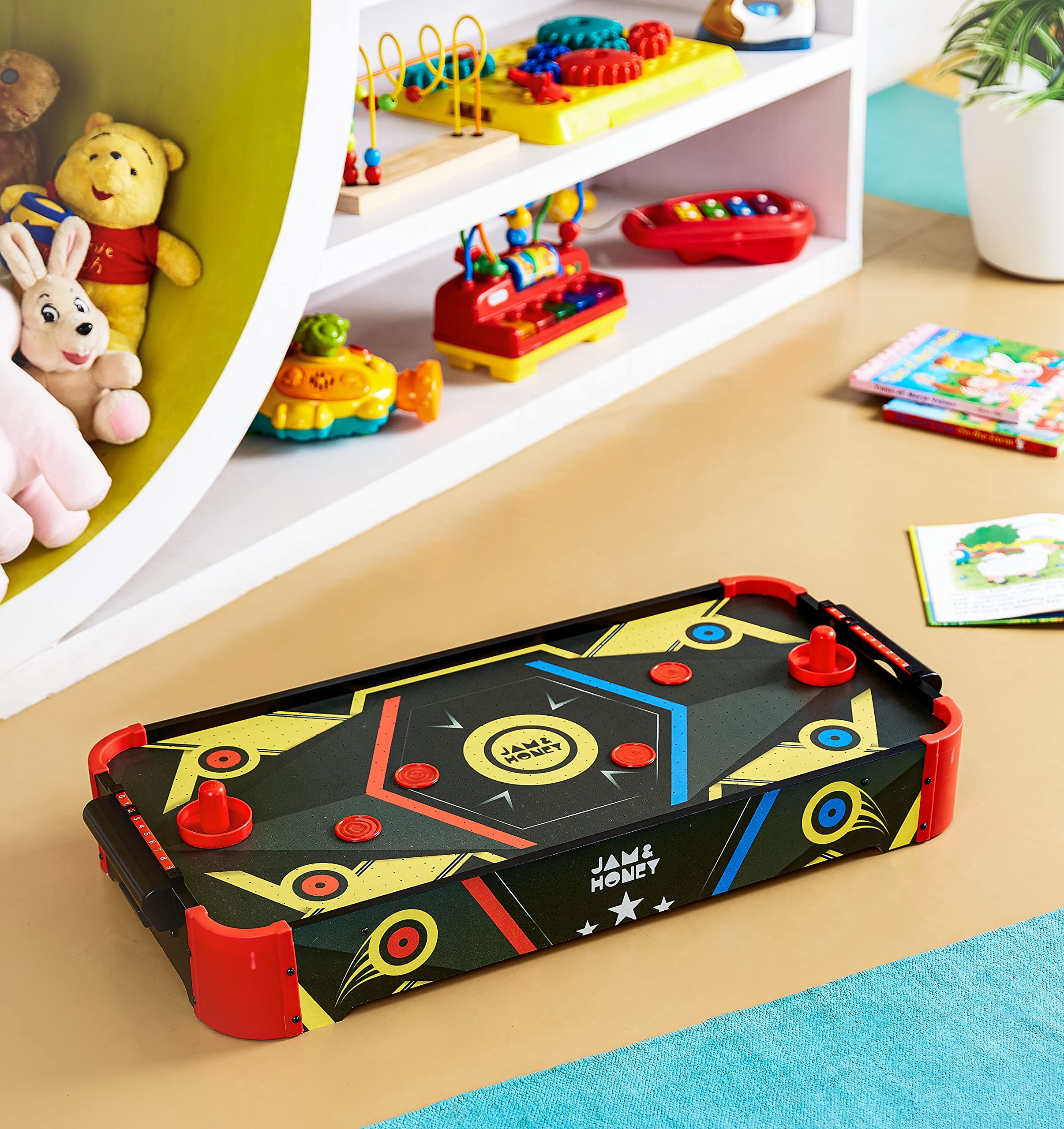 Amazon Brand - Jam & Honey Air Hockey (Big) | Electric Powered | 2 Pushers + 4 Pucks for Kids image 3