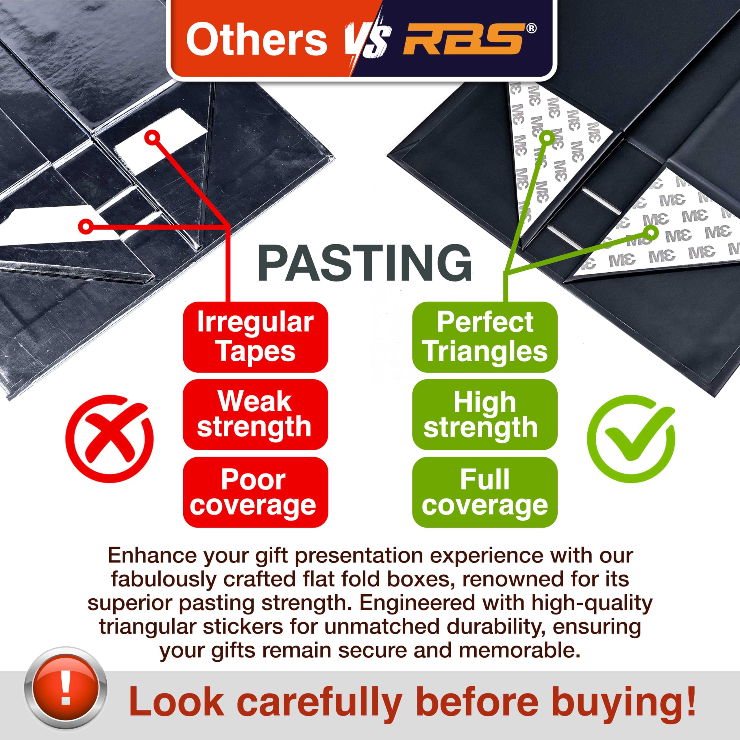 RBS® - Gift Box (23 x 16 x 10cm) Gift Boxes for Packaging (1 Pack) Decorative Gift Box empty Multipurpose Gift Hampers Holds Upto 5 kg Occasion Gifting Box Foldable Gift Packaging Boxes (Black) image 5