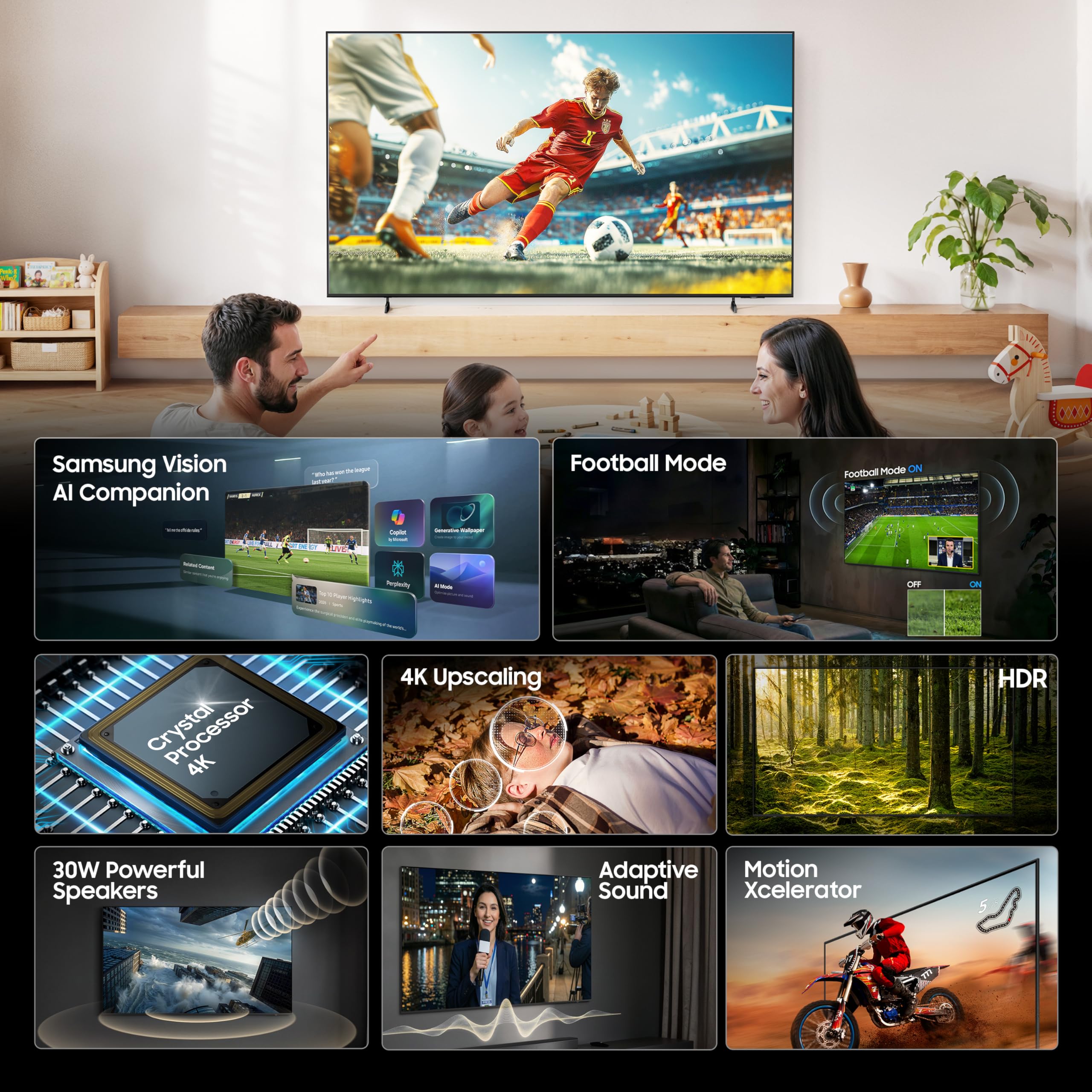Samsung 43 inch (108cm) Crystal UHD 4K Vision AI 2026 Smart TV | 30W Speakers | 4K Upscaling | HDR10+ | 150+ Channels | 7 Years OS Upgrade | UA43UE86AHULXL image 2