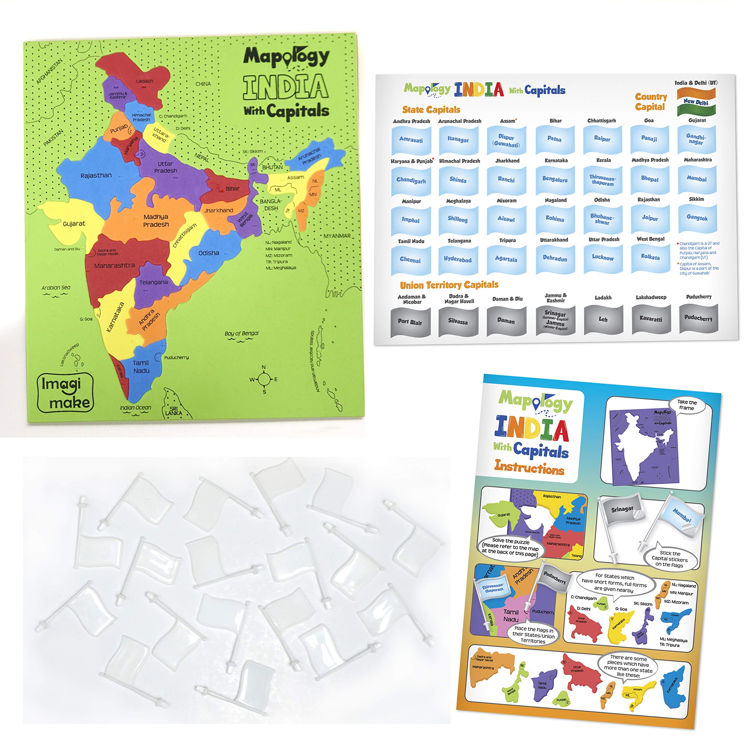 Imagimake: Mapology India and World Maps with Capitals - Learn Capitals and Country Flags - Educational Toy for Kids Above 5 Years, Multicolor image 5