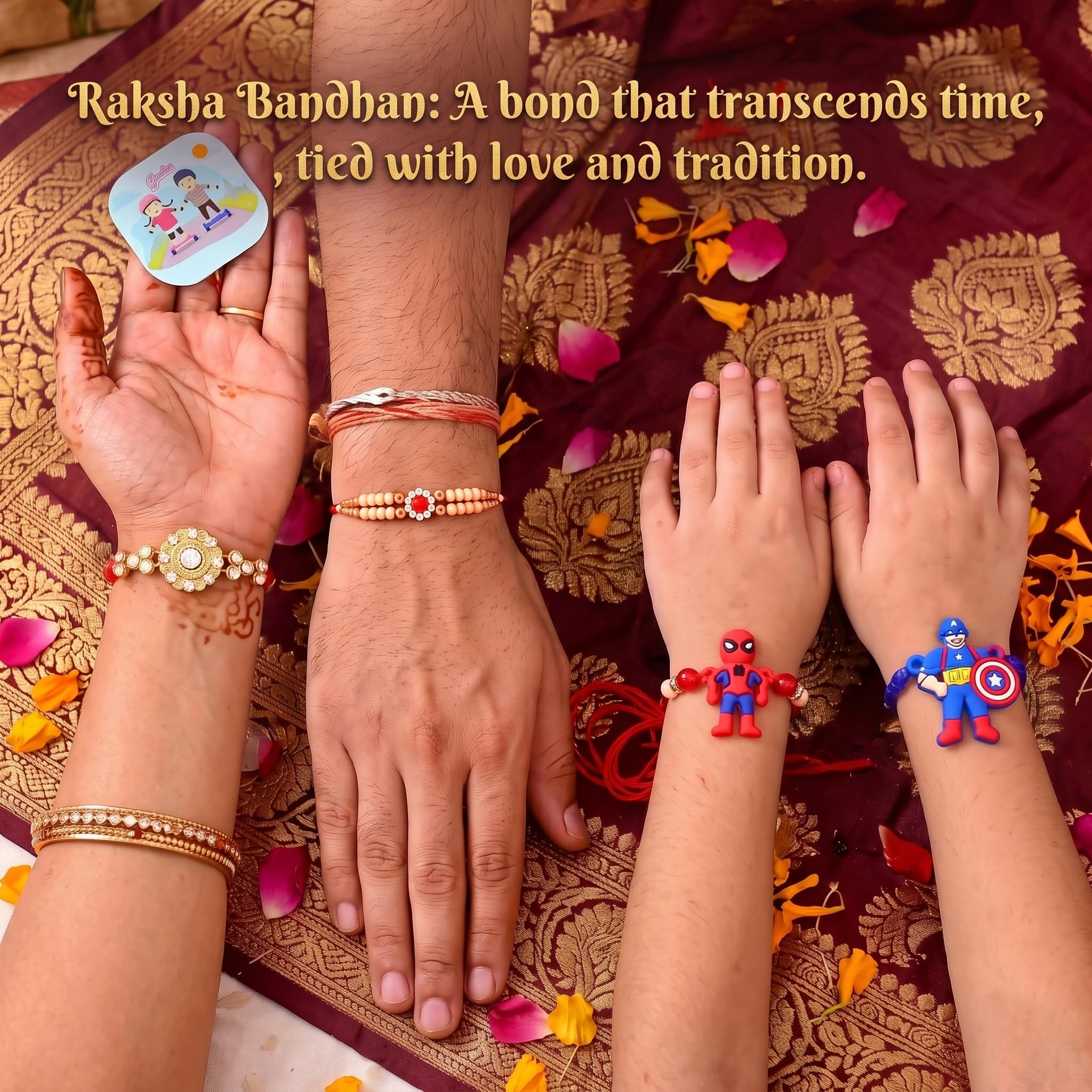 CraftVatika Magnet Rakhi Combo Set of 4 for Bhaiya Brother Bhabhi Kids 1 Fridge Magnet for Brother and Bhabhi and Kid Designer Rakhi for Family Rakshabandhan Rakhis Set image 4