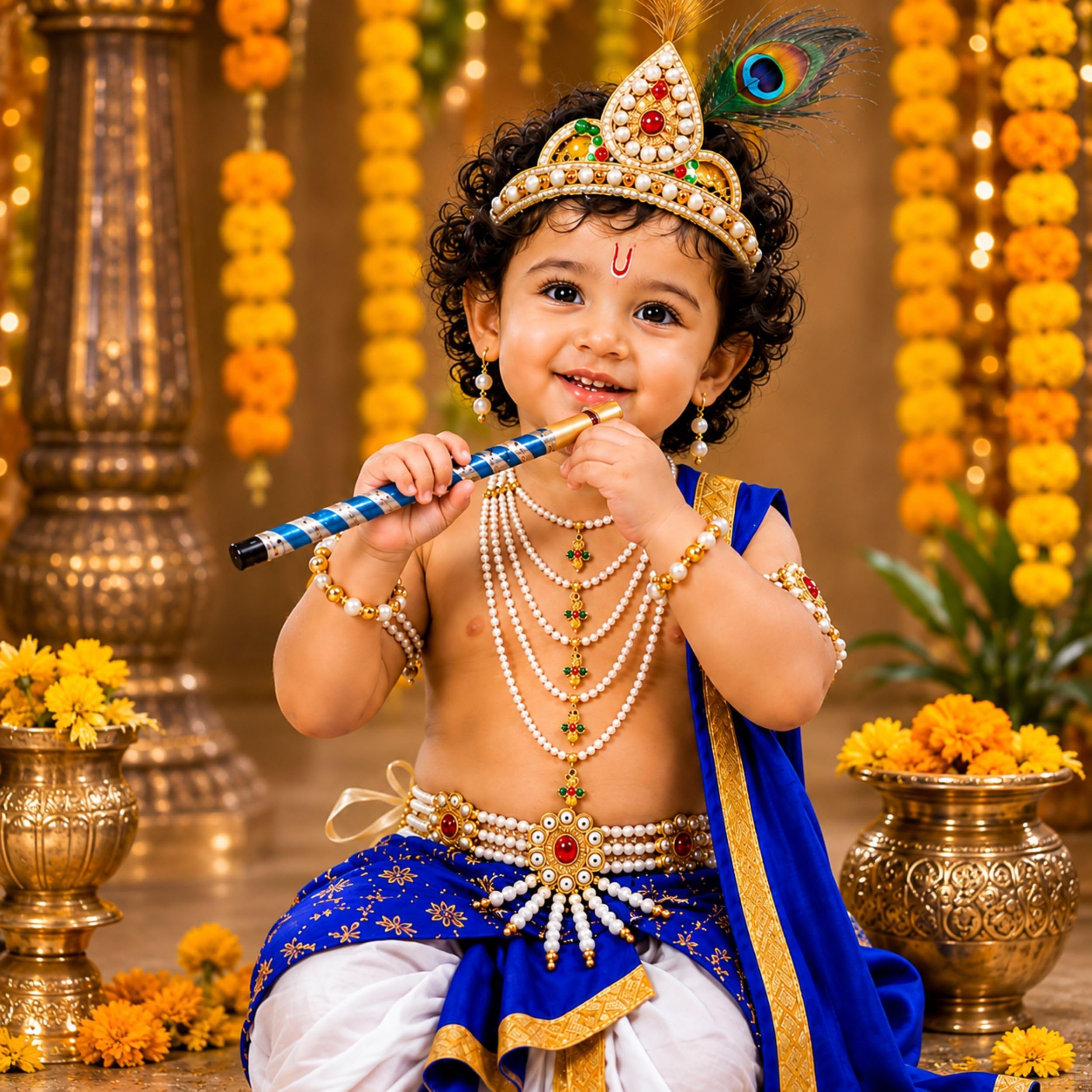 Raj Costume Shri Krishna Dress for Kids, Bal Krishna Costume for Baby Boy and Girl, Janmashtami Fancy Dress Costume, Krishna Dress for Kids image 3