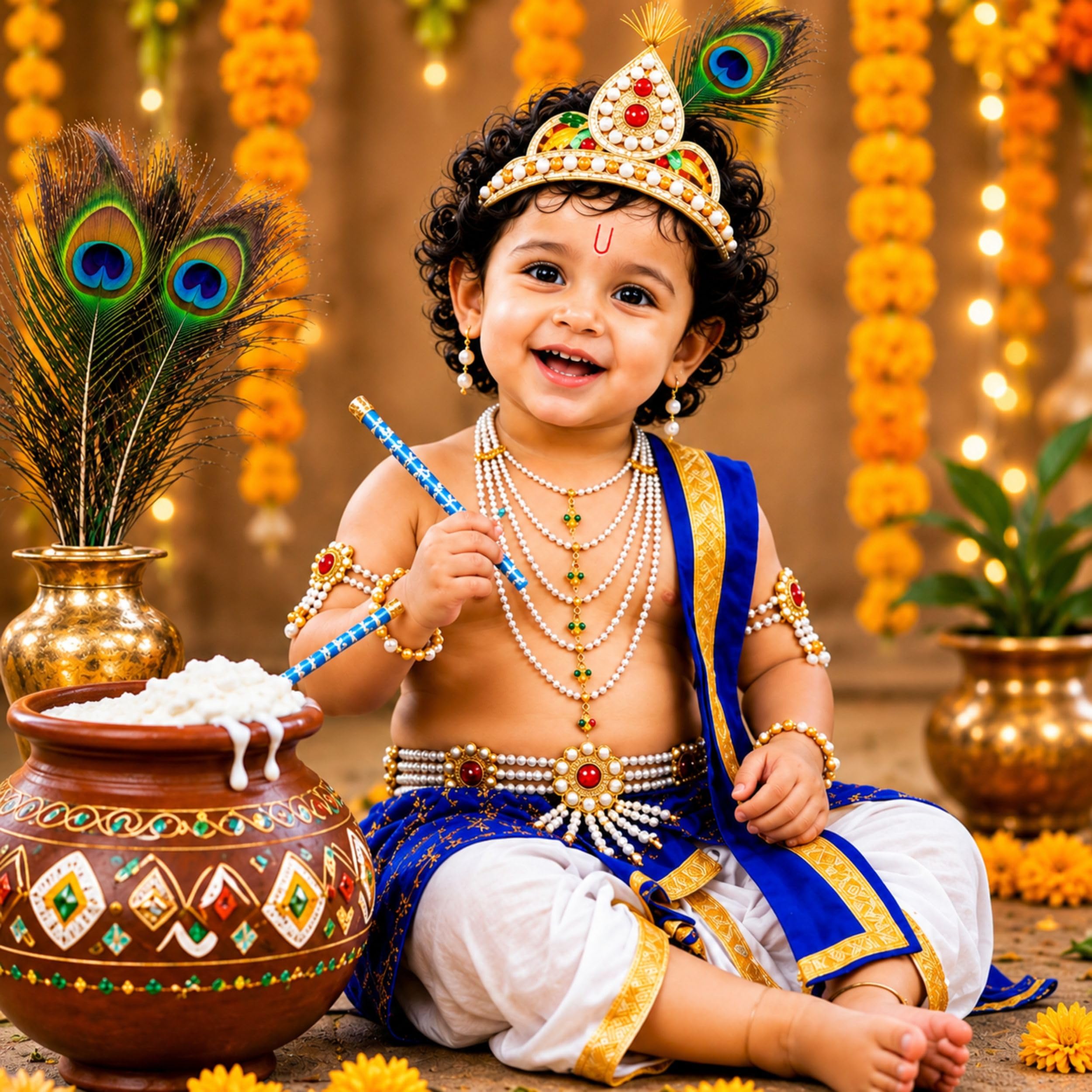 Raj Costume Shri Krishna Dress for Kids, Bal Krishna Costume for Baby Boy and Girl, Janmashtami Fancy Dress Costume, Krishna Dress for Kids image 2