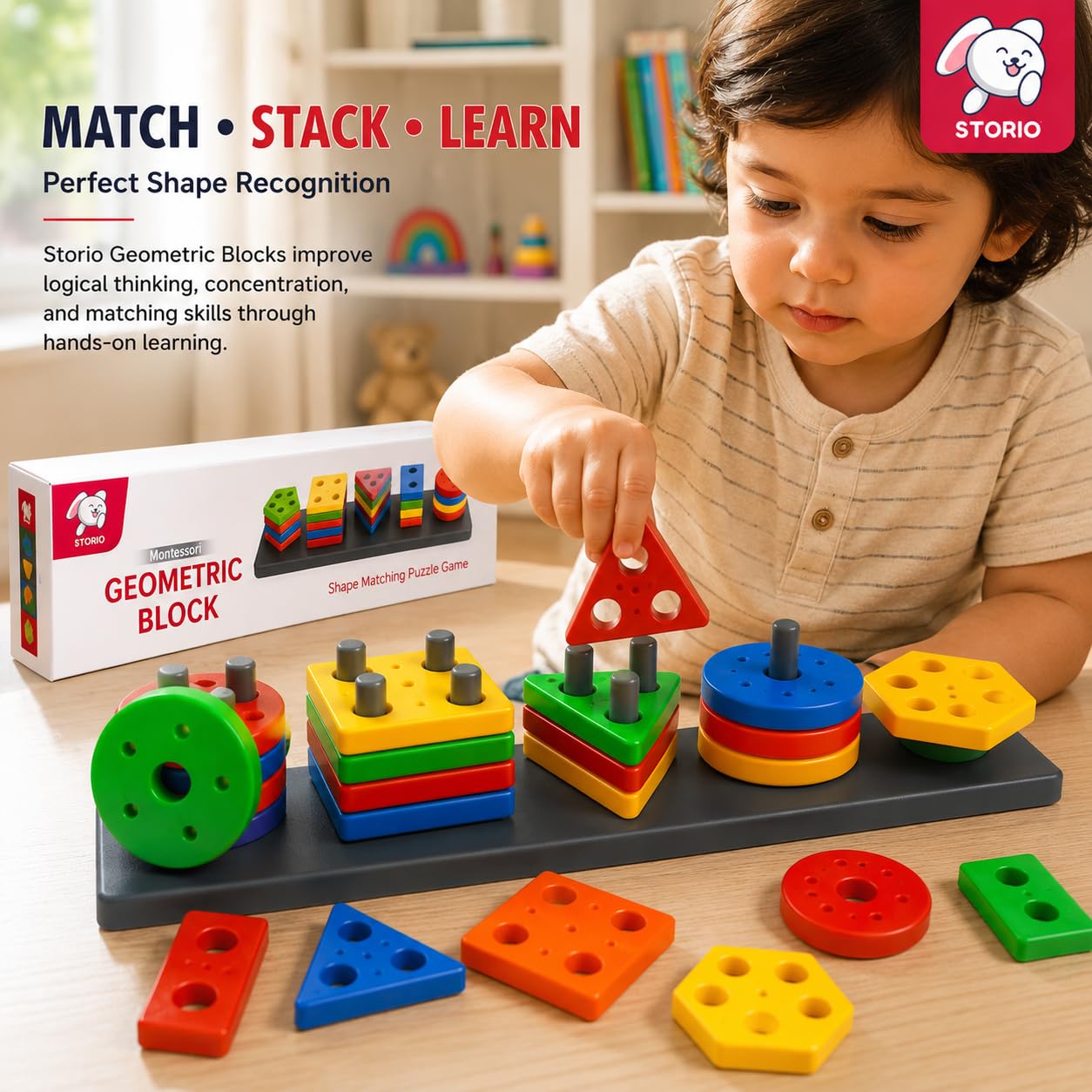 Storio Geometric Angle Blocks, Sorting & Stacking Toys for Toddlers and Kids Preschool, Color Stacker Shape Sorter Gift Educational Blocks Learning Toy for 1 2 3 Years Boys and Girls, 26 Pcs image 4