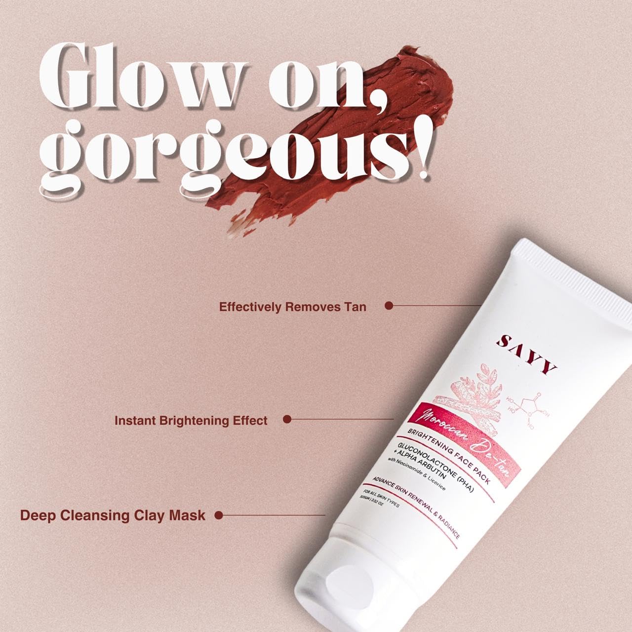 SAYY Moroccan DeTan Brightening Face Pack for Advance Skin Renewal Radiance Clay Mask (1) image 3