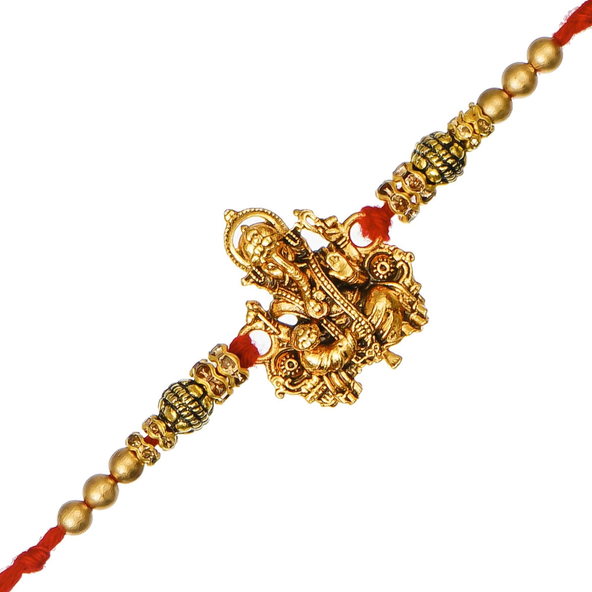 eCraftIndia Golden Religious Designer Ganesha Rakhi with Red Thread and Roli Chawal Pack and Best Bro Ever Fridge Magnet - Rakhi for Brother, Bhaiya, Bhai image 4