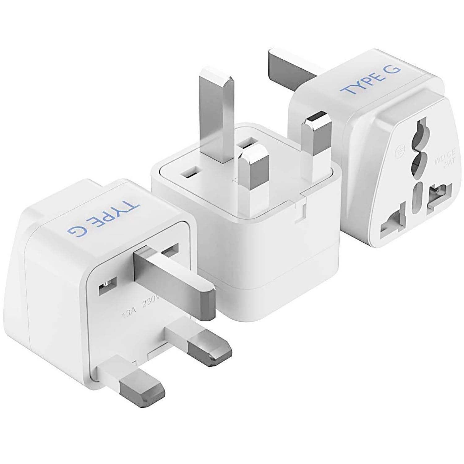 Ceptics UK Adapter for Indian Pins, India to UAE, Hong Kong, Dubai, UK Plug - Type G - Perfect for Laptop, Camera, Chargers - CE - RoHS - 3 Pack -White- Lifetime Limited Warranty