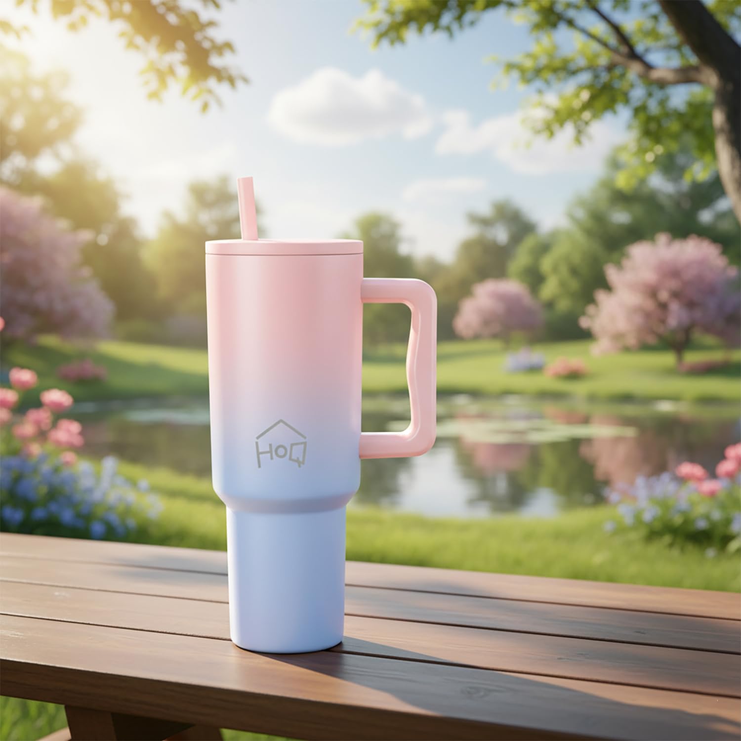 House of Quirk 1200ML Stainless Steel Tumbler with Handle & Lid, 2 Straws – Large Travel Mug Water Cup for Gym, Office & Outdoor Use (Cotton Candy Haze) image 2