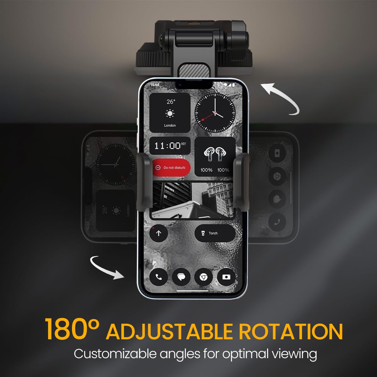 Portronics Clamp M5 Car Phone Holder Stand with Grip Rotation, Strong Hold, Suction Cup Mount, Single Hand Use, Shockproof Build, Mobile Stand for Car (Black) image 4