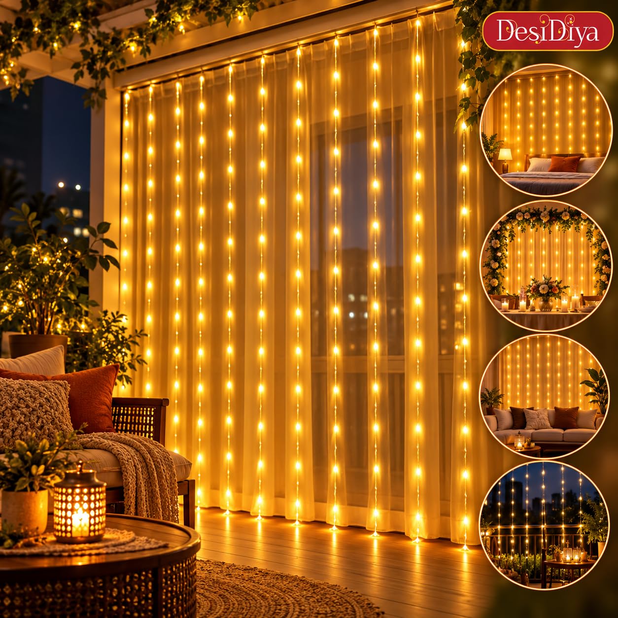 Desidiya 200 LED Waterfall Curtain String Lights 3x2m Warm White image 3