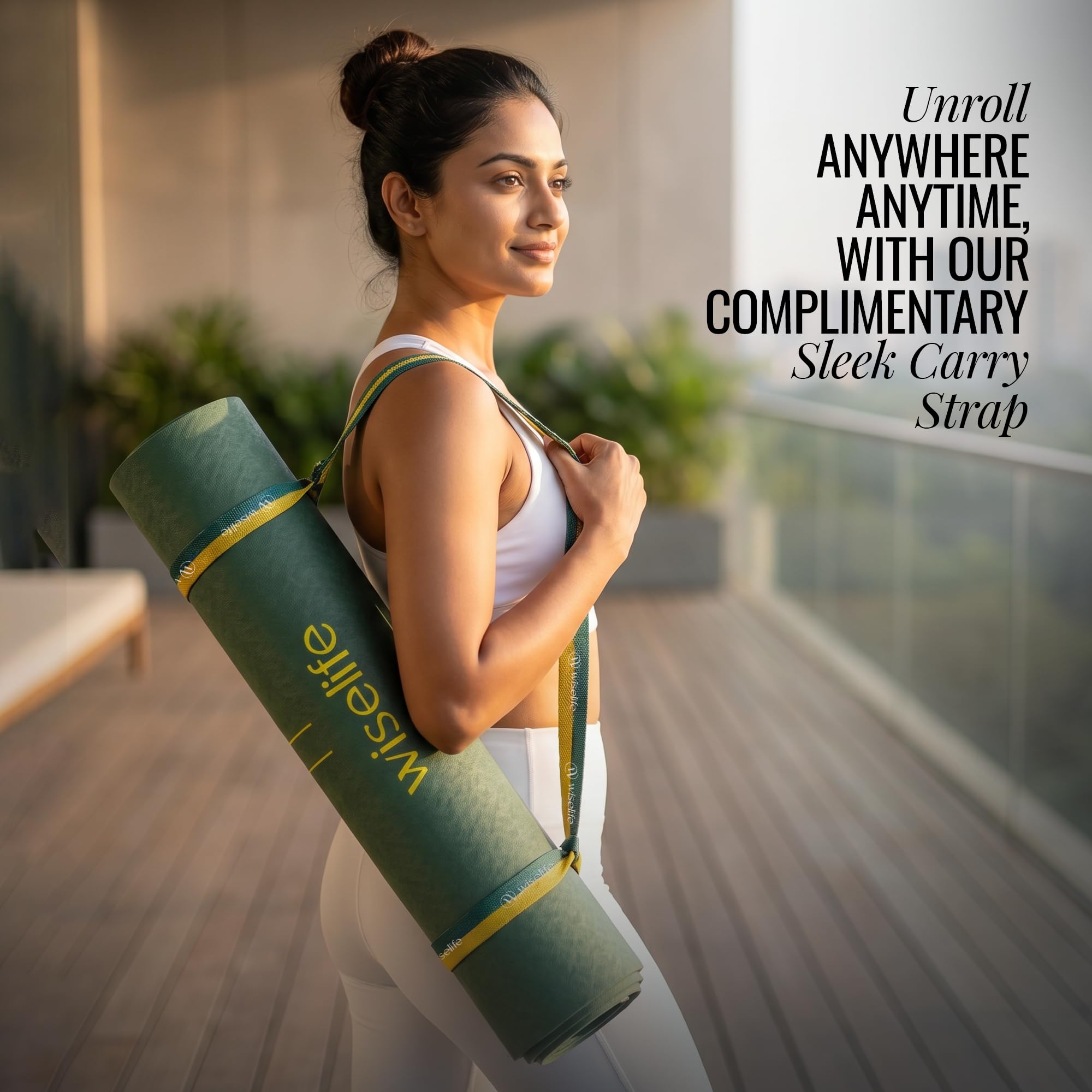 Wiselife True Alignment Yoga Mat + Sleek Yoga Strap For Men And Women (Probalance Tpe Material 6Mm Extra Thick Extra Long Extra Wide) (Emerald) image 3