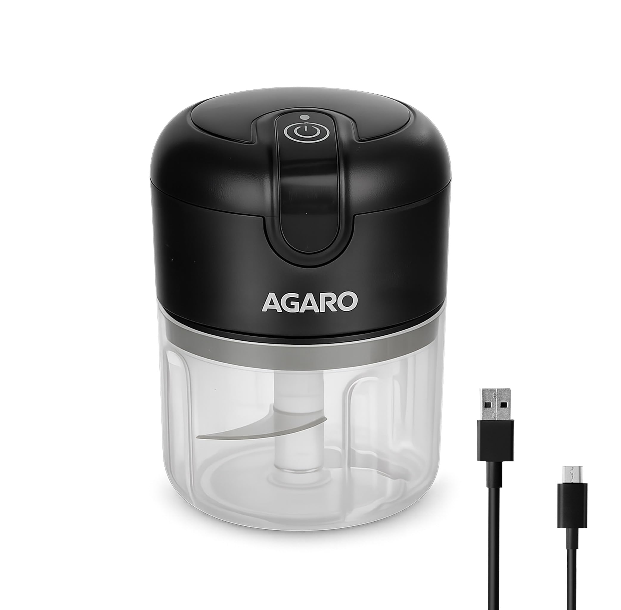 AGARO Elite Rechargeable Mini Electric Chopper, Food Grade Bowl, Stainless Steel Blades, Rechargeable, One Touch Operation, for Chopping Garlic, Ginger, Onion, Vegetable, Nuts, 250 Ml, Black