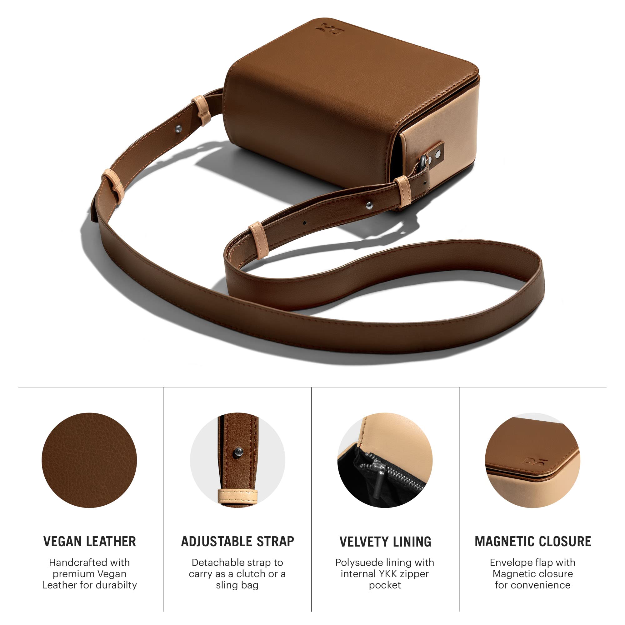 DailyObjects Box Shoulder Sling Crossbody Bag for Women | Solid Stylish Vegan Leather Purse For Girls | Durable Detachable & Adjustable Strap | Full Size Envelope Flap With Magnetic Closure | Shoulder image 3