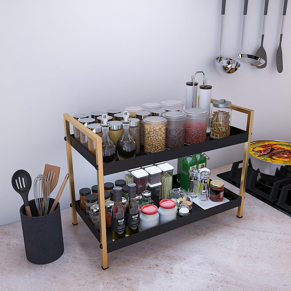 DECOWORLD || 2 Tier Multipurpose Countertop Organizer Rack || Multishelf Storage Stand for Kitchen, Bathroom or Dressing Table|| Spice Rack,Cosmetics Organizer or Bathroom Organizer image 2