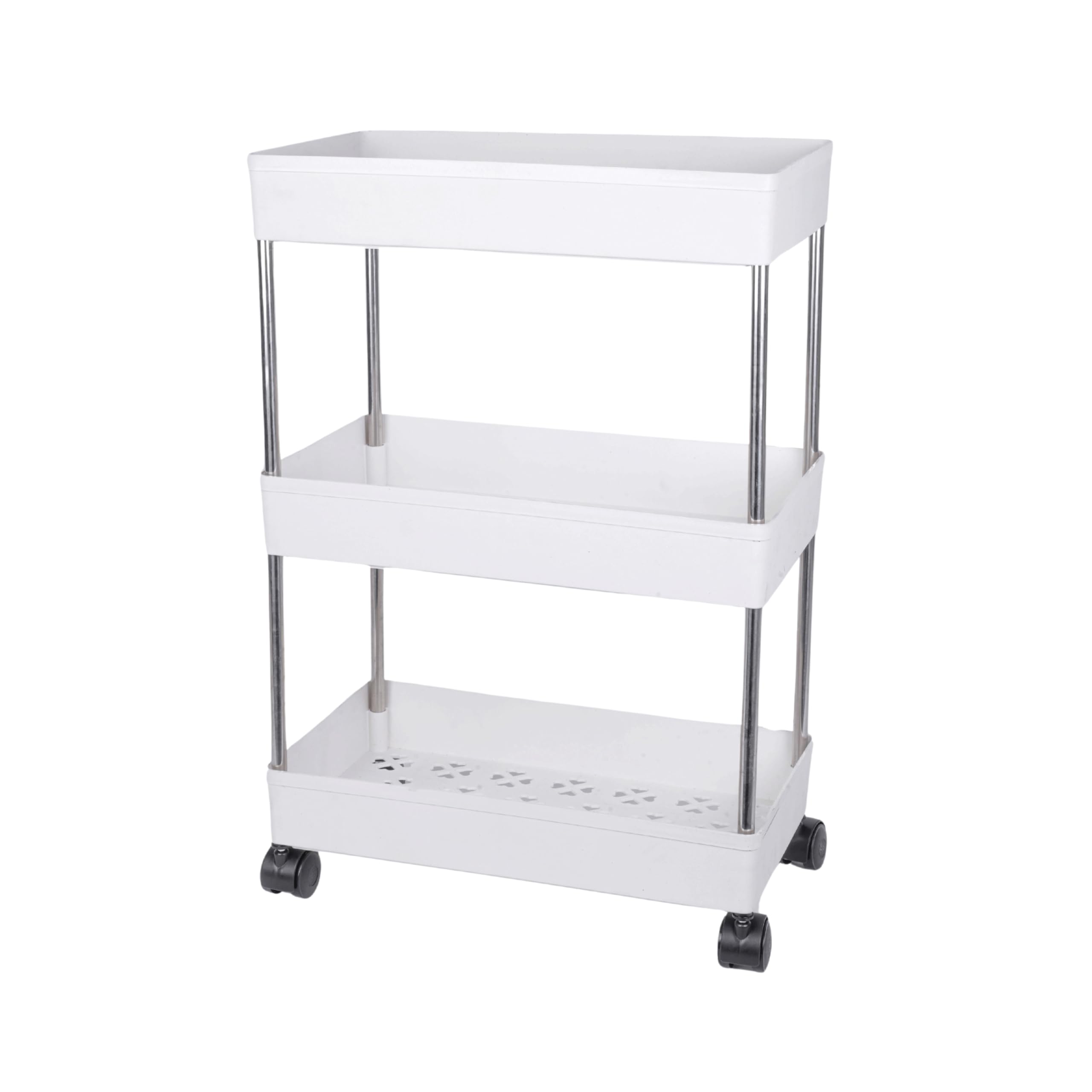 Multipurpose Plastic Trolley with Dish Rack for Kitchen Fruit Vegetable Storage Basket Modern Organizer - 3 Layer Stackable Shelf Cart Kitchenware Food, Snacks, Toys, Tiered Shelf (White) image 3