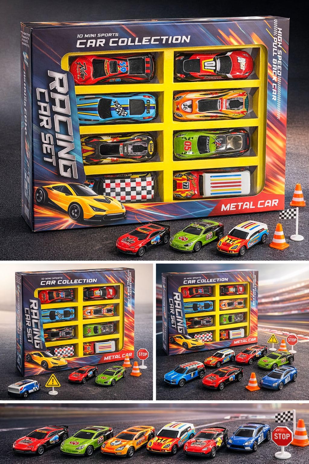 Cable World Set of 10 Mini Racing Metal Die Cast Car Set | Khilona Metal Car for Kids | Pull Back Vehicles | Best Birthday Gift, Return Gift, Diwali Gift for Boys and Girls (Multi Color & Design)