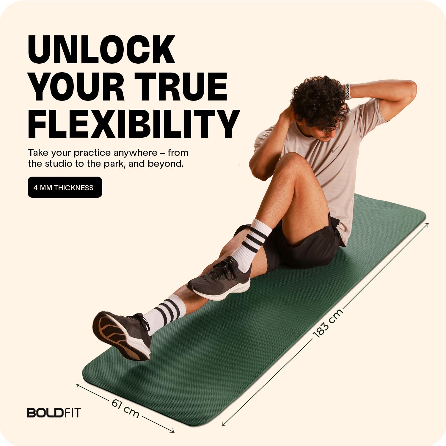 Boldfit Yoga Mats For Women and Men Exercise For Home Workout Gym Anti Slip EVA Material Yoga Mat 4Mm For Kids Gym Mats - Green image 4
